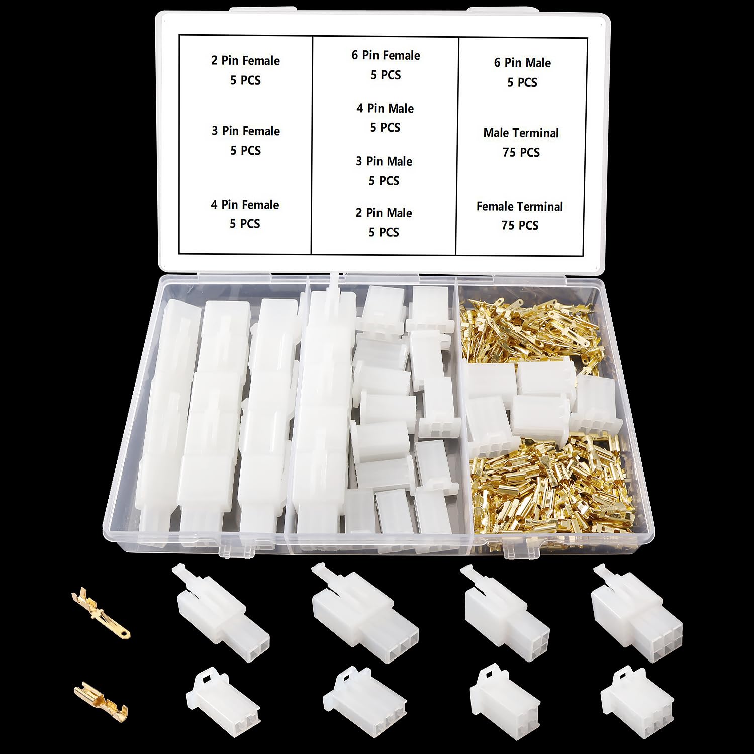 Lyeteung 190 PCS 2.8mm 2 3 4 6 Pin Electrical Wire Terminals Connector Kit, Male Female Plug Housing and Pin Header Crimp Connector Kit, for Motorcycle, Car, Boats