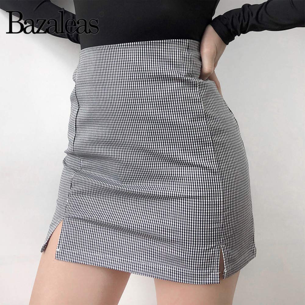 Falda Mujer Mini,Falda Acampanada De Cintura Alta A Cuadros Gris Doble División Verano Lindo Dulce Lápiz Bodycon Falda Corta Con Cremallera Para Niñas Damas En La Playa Fecha De Vacaciones Fiesta
