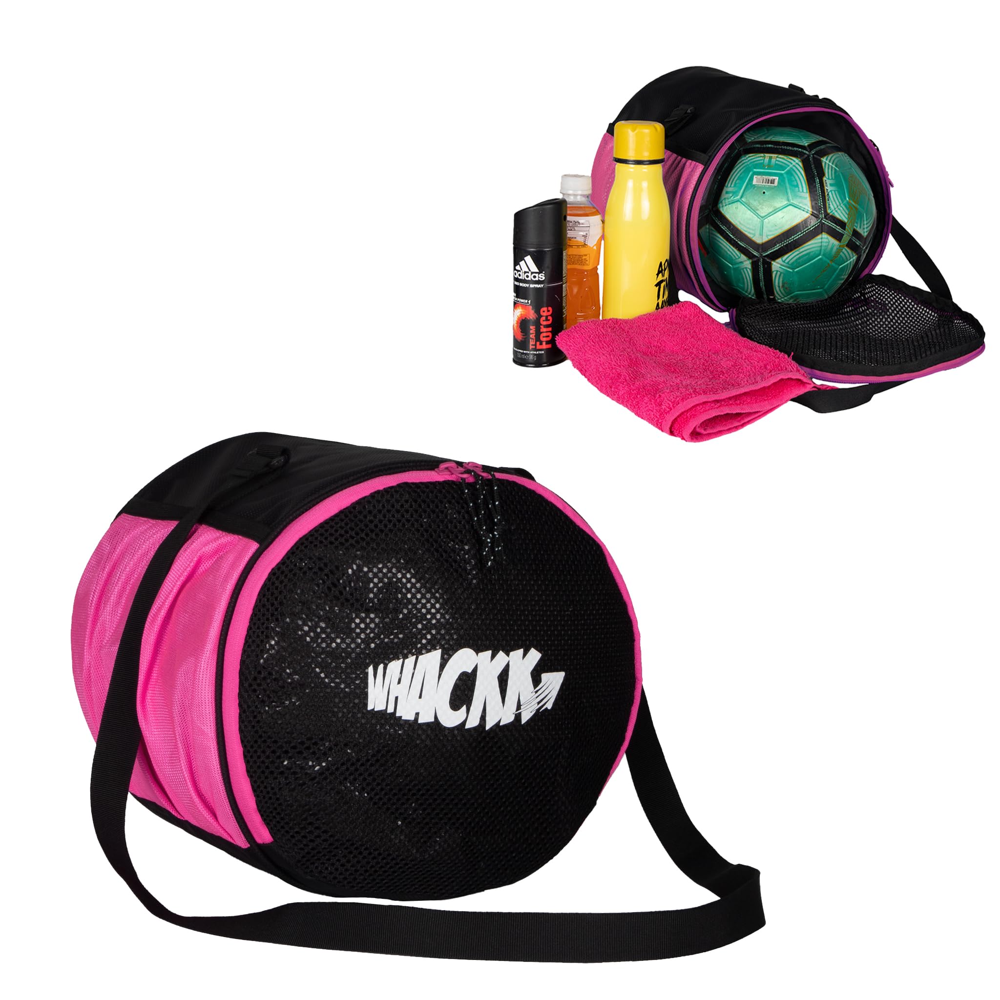 WHACKK Kick Soccer Black Pink Football Equipment Bags|Basketball Volleyball Bags |Adjustable Strap Backpack |Ball Bag |Kitbag - Made in India