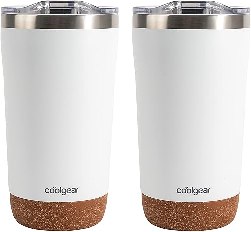COOL GEAR Vaso de acero inoxidable, apto para lavavajillas, con forro de cobre, sin BPA, paquete de 2 unidades, 16 onzas, color blanco