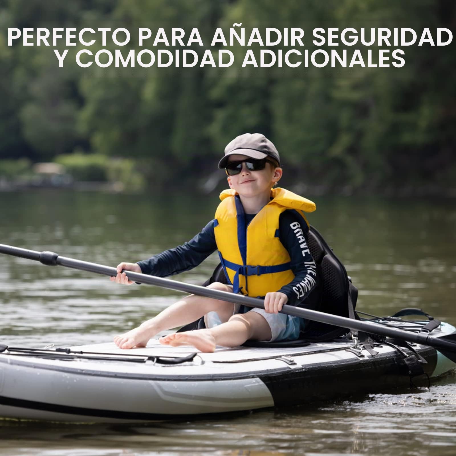 Silla de kayak universal desmontable ajustable - Accesorio para tabla SUP Tabla de pie de paddle board Asiento acolchado 32x38cm, reposabrazos 51x45cm - Compatible con kayak, botes de remo