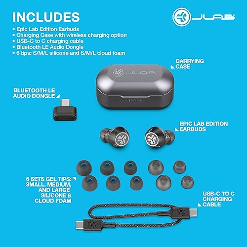 Miniatura 8 de JLab Epic Lab Edition - Auriculares inalámbricos verdaderos, controladores duales híbridos, audio espacial, BT multipunto, carga inalámbrica o