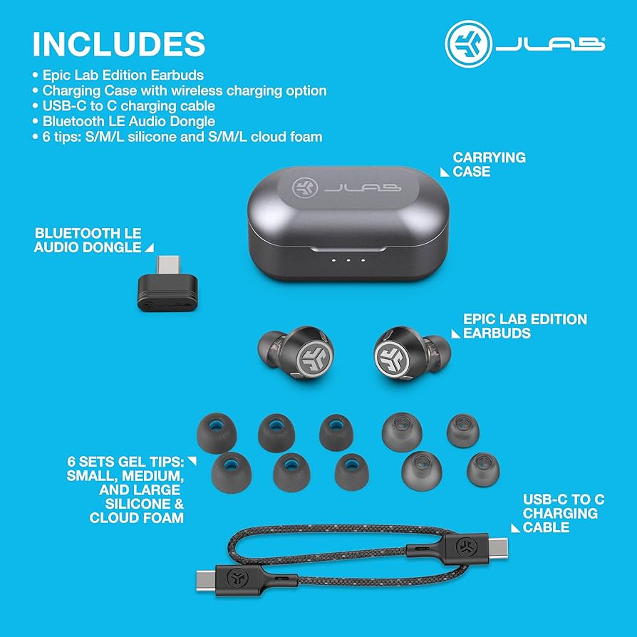 JLab Epic Lab Edition True Wireless Earbuds, Hybrid Dual Drivers
