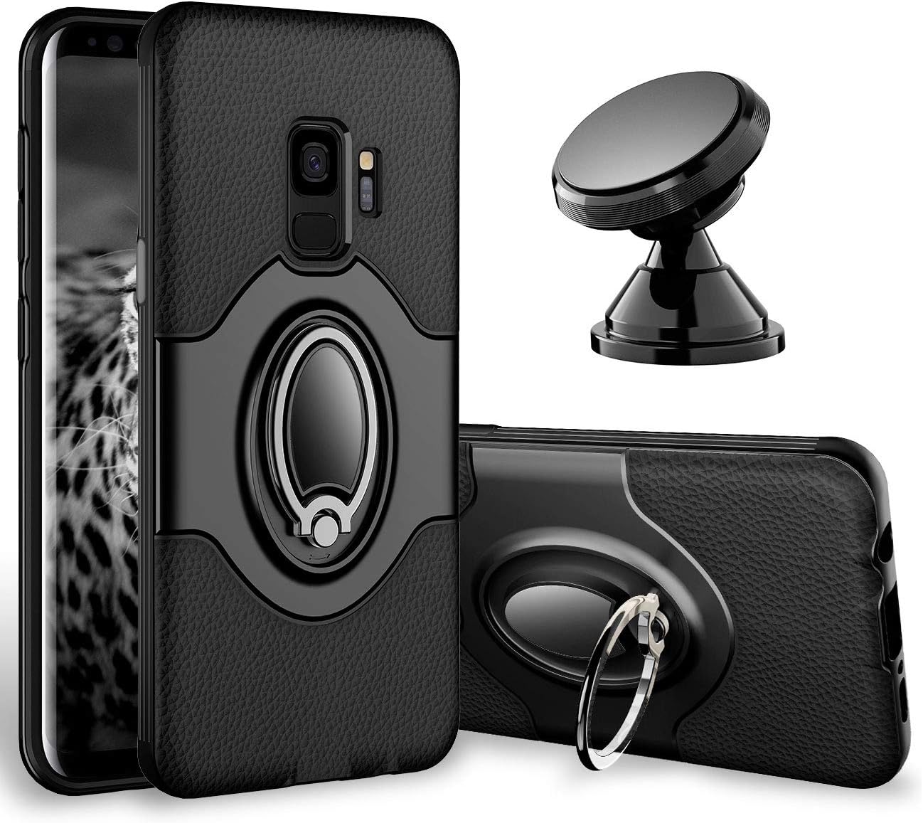 for S9 Case - eSamcore Ring Holder Kickstand Cases + Dashboard Magnetic Phone Car Mount [Black]