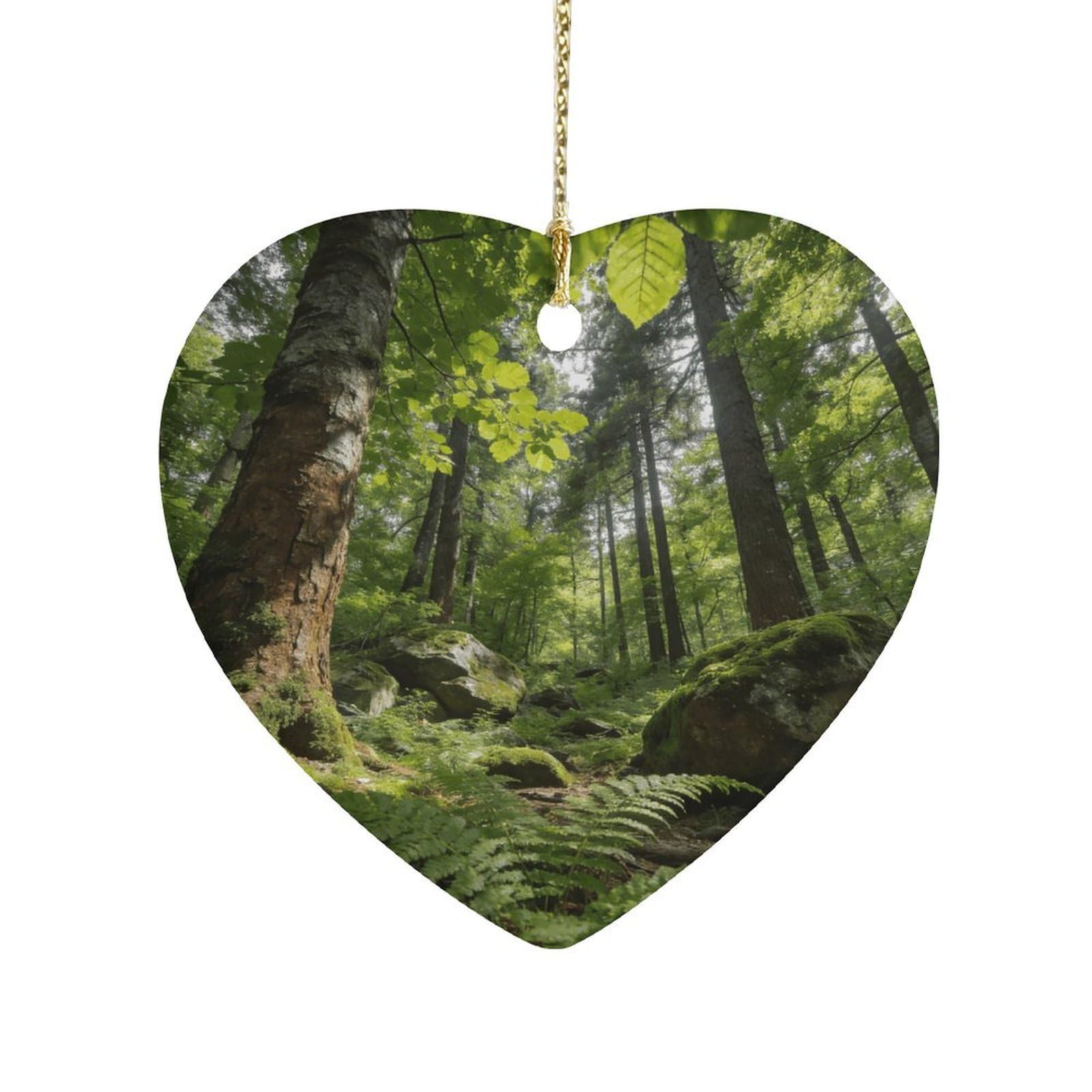 Khauerbc Style Forestheart Shaped Ceramic Ornament With String,Ceramic Ornament,Two-Sided Printed For Christmas Tree And Holiday Decoration