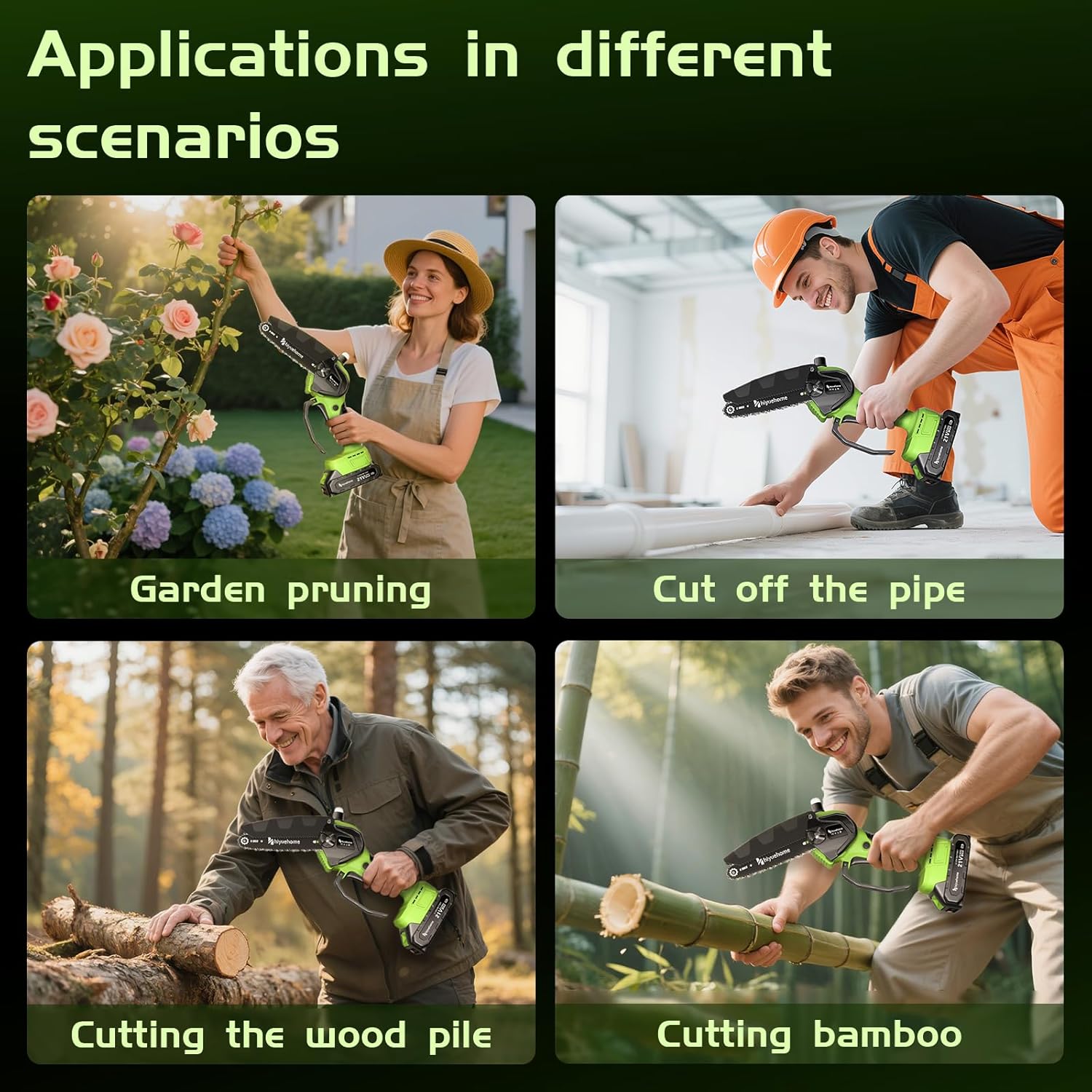 6inch Mini Chainsaw, Chainsaw Cordless w Automatic Oiler, Handheld Electric Power Chain Saw w Security Lock, Brushless Motor,Chainsaws for Wood/Trees Trimming (Green - 1 battery, 6 INCH)