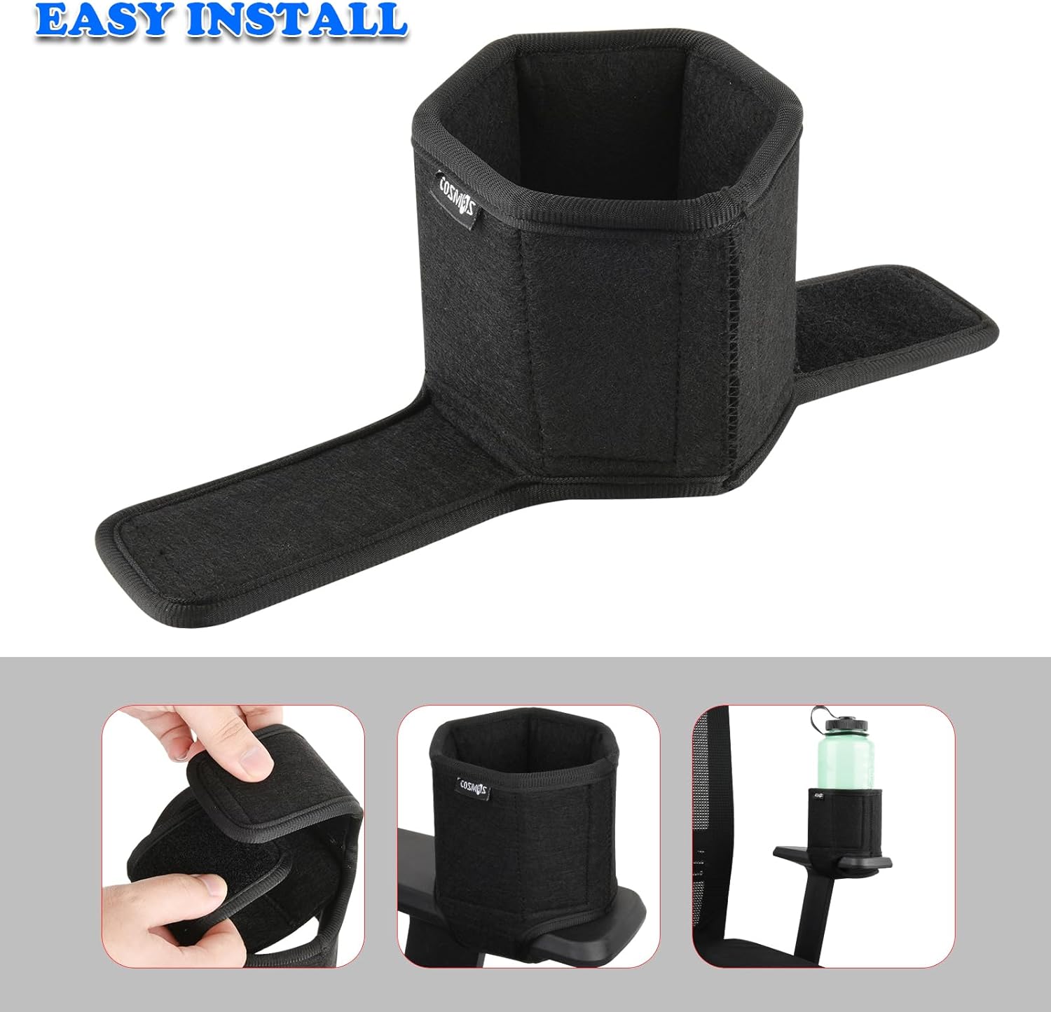 Cosmos Arm Chair Cup Holder Armrest Water Bottle Holder Drink Beverage Can Stand for Armrest Chair, Recliner, Gaming & Office Chairs, Foldable Felt Armchair Coaster Rack, Black Color - Image 4
