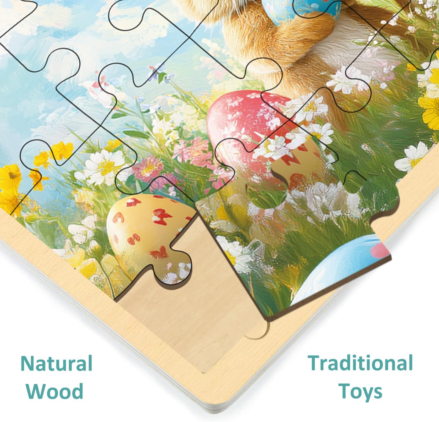 Easter Puzzle for Kids 3 Year Old, 24 Piece Puzzles for Kids Ages 3-5 Eggs & Bunny, Wooden Jigsaw Puzzles for Toddlers Ages 3 4 5, Preschool Puzzle with Tray