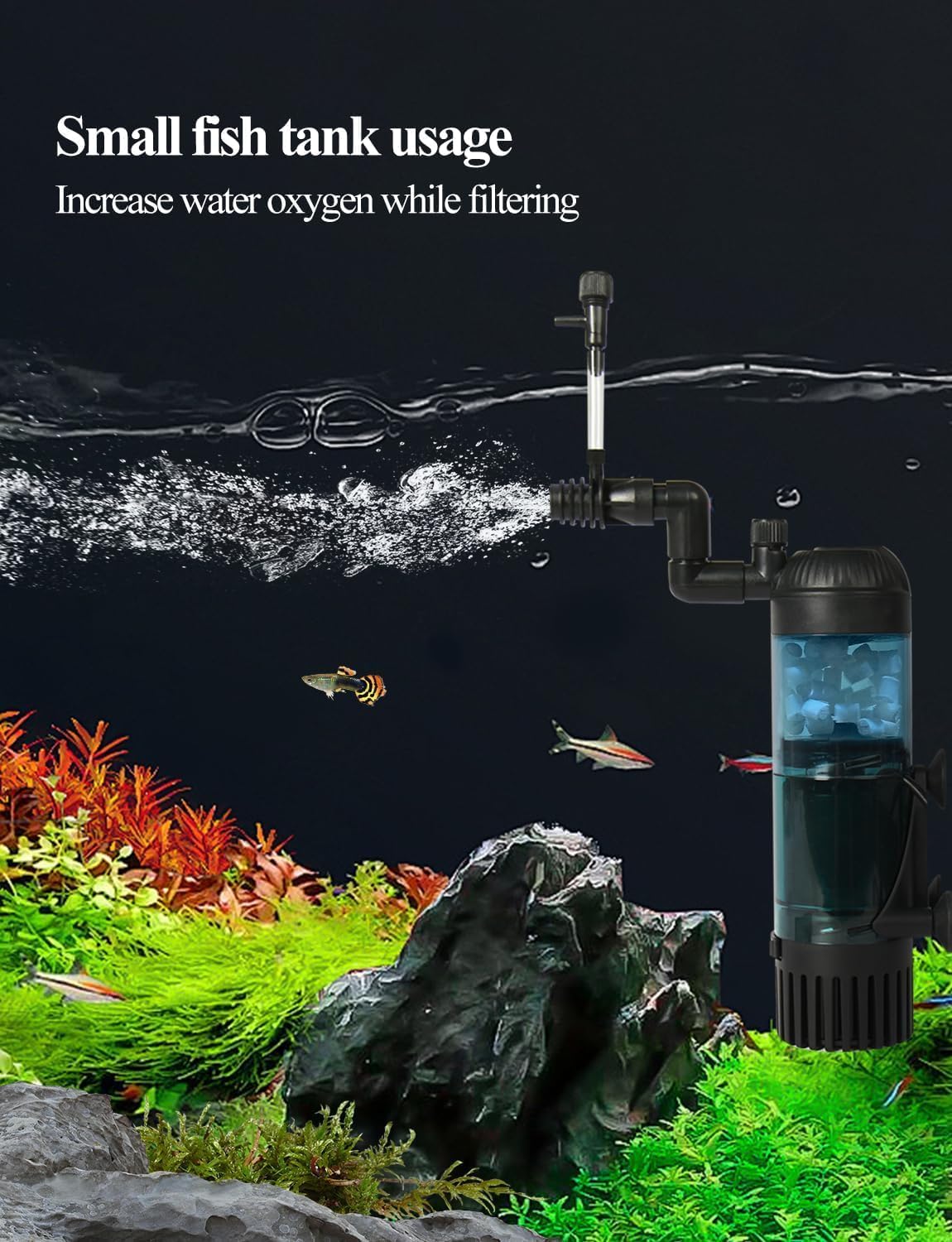 UPETTOOLS Aquarium Filter Fish Tank Filter with Fluid Bed Sponge Filter Multiple Function Ultra-Silent Filter 5-20 Gallon