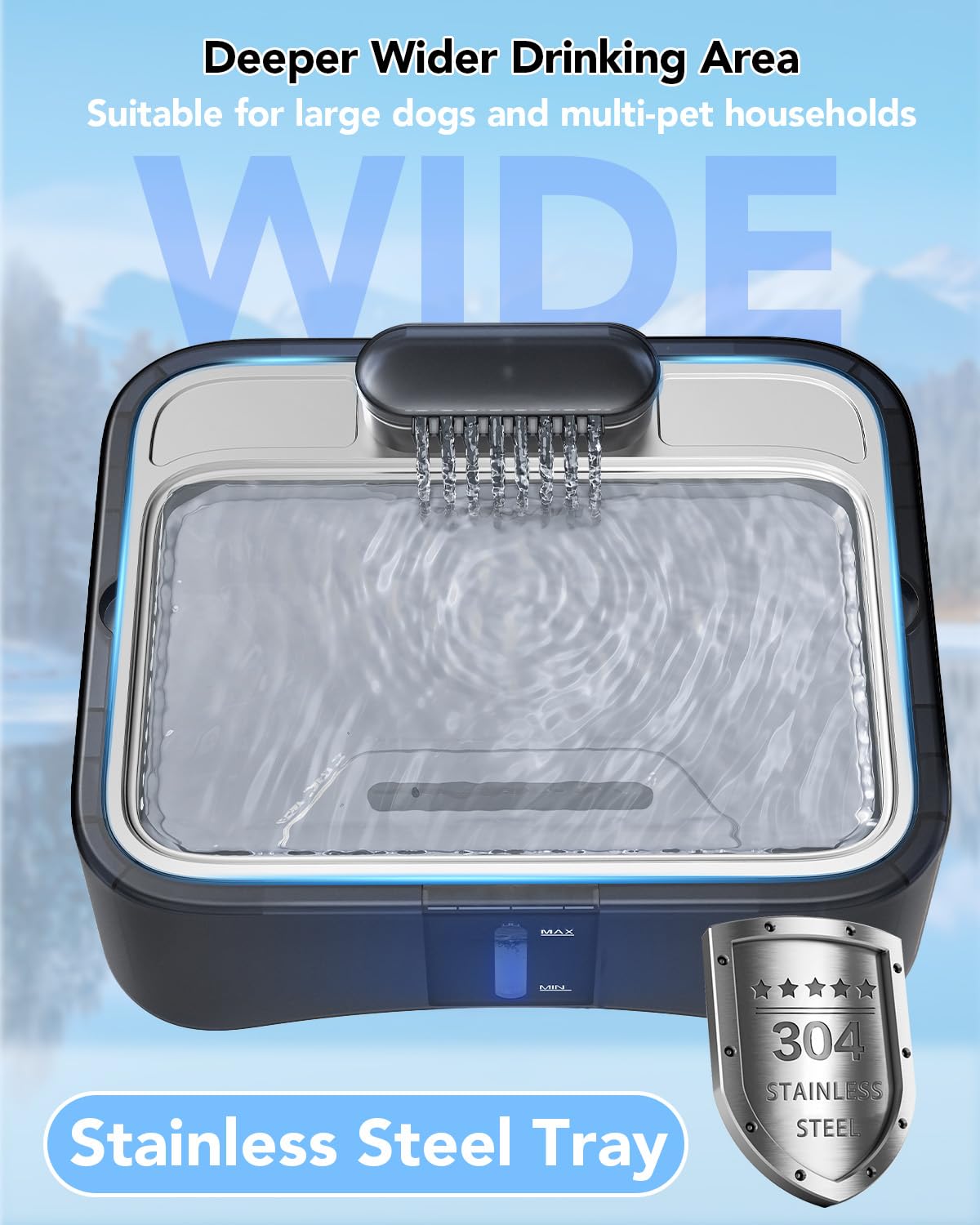 UPSKY Fuente de agua para gatos, dispensador de agua para mascotas de gran capacidad de 2.25 galones/8.5 litros, bandeja de acero inoxidable 304 ultra silenciosa para gatos grandes, perros y múltiples