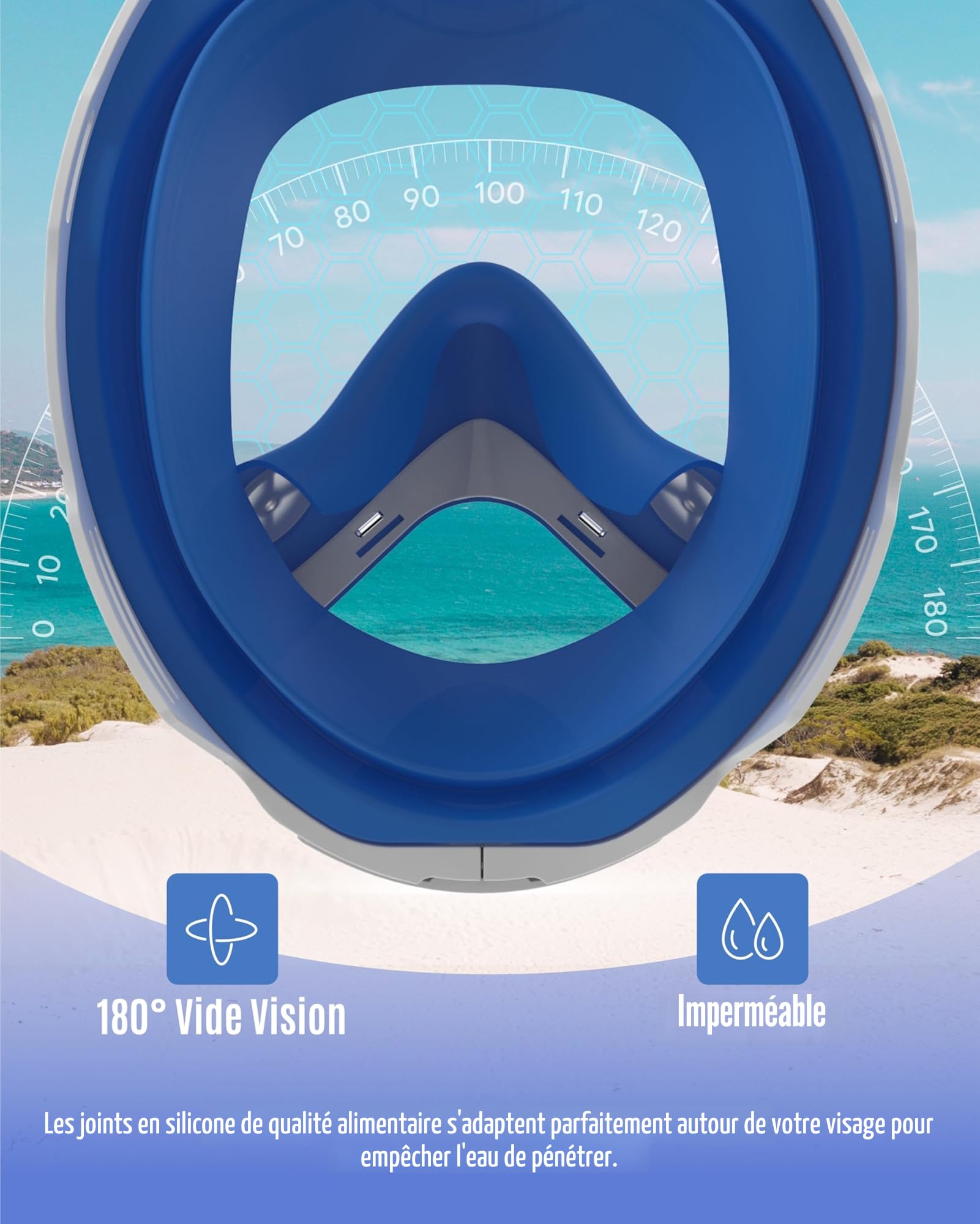 G2RISE Masque de Plongée Enfant Intégral, Vue Panoramique à 180 degrés, Anti-buée et Anti-Fuite
