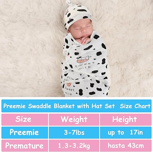Miniatura 9 de Chuarry Paquete de 3 mantas para bebés prematuros con sombrero, manta de recepción para bebé prematuro (estilo clásico)
