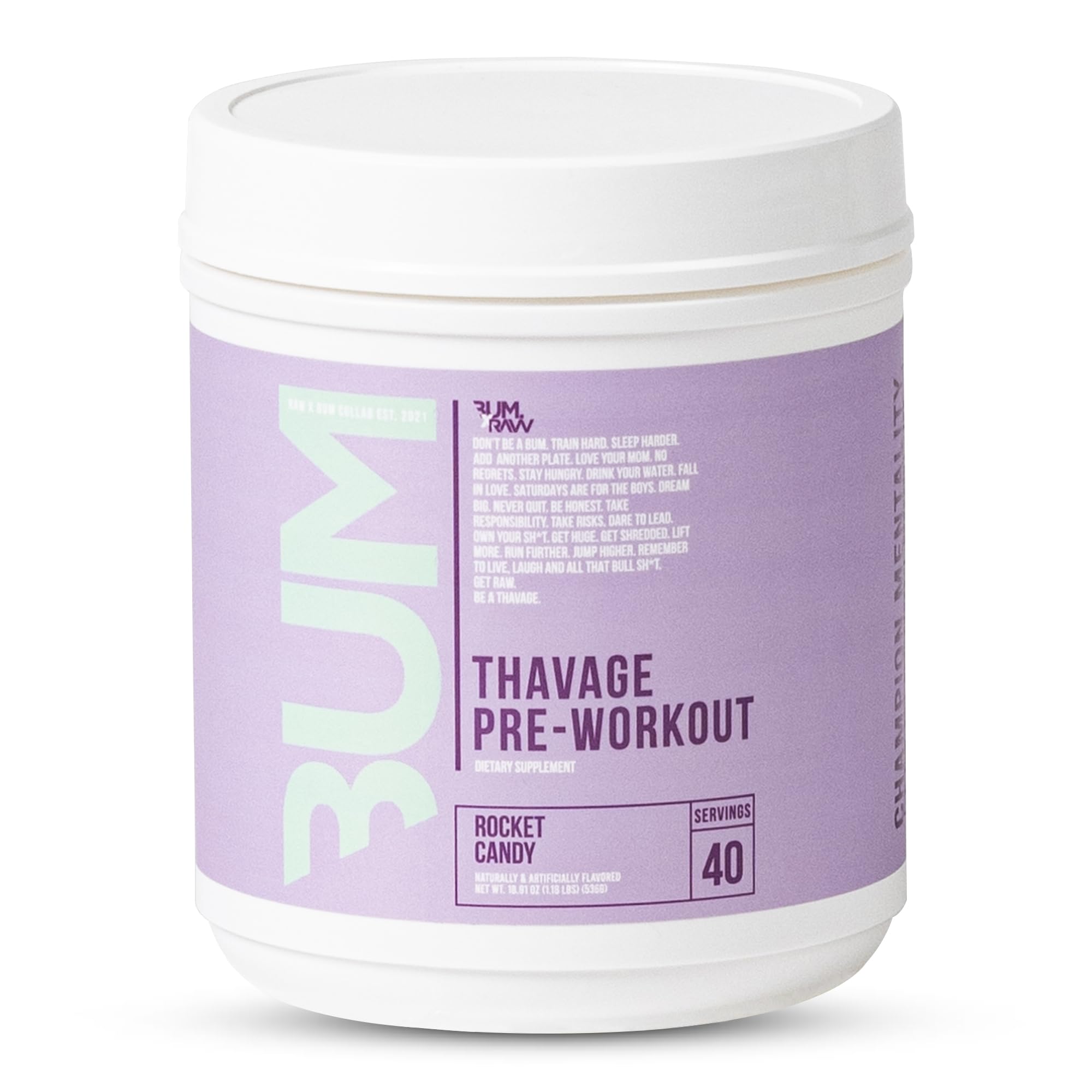 RAW Pre Workout Powder, Thavage (Rocket Candy) - Chris Bumstead Sports Nutrition Supplement for Men & Women - CbumPreworkout for Working Out, Hydration, Mental Focus & Energy - 40 Servings