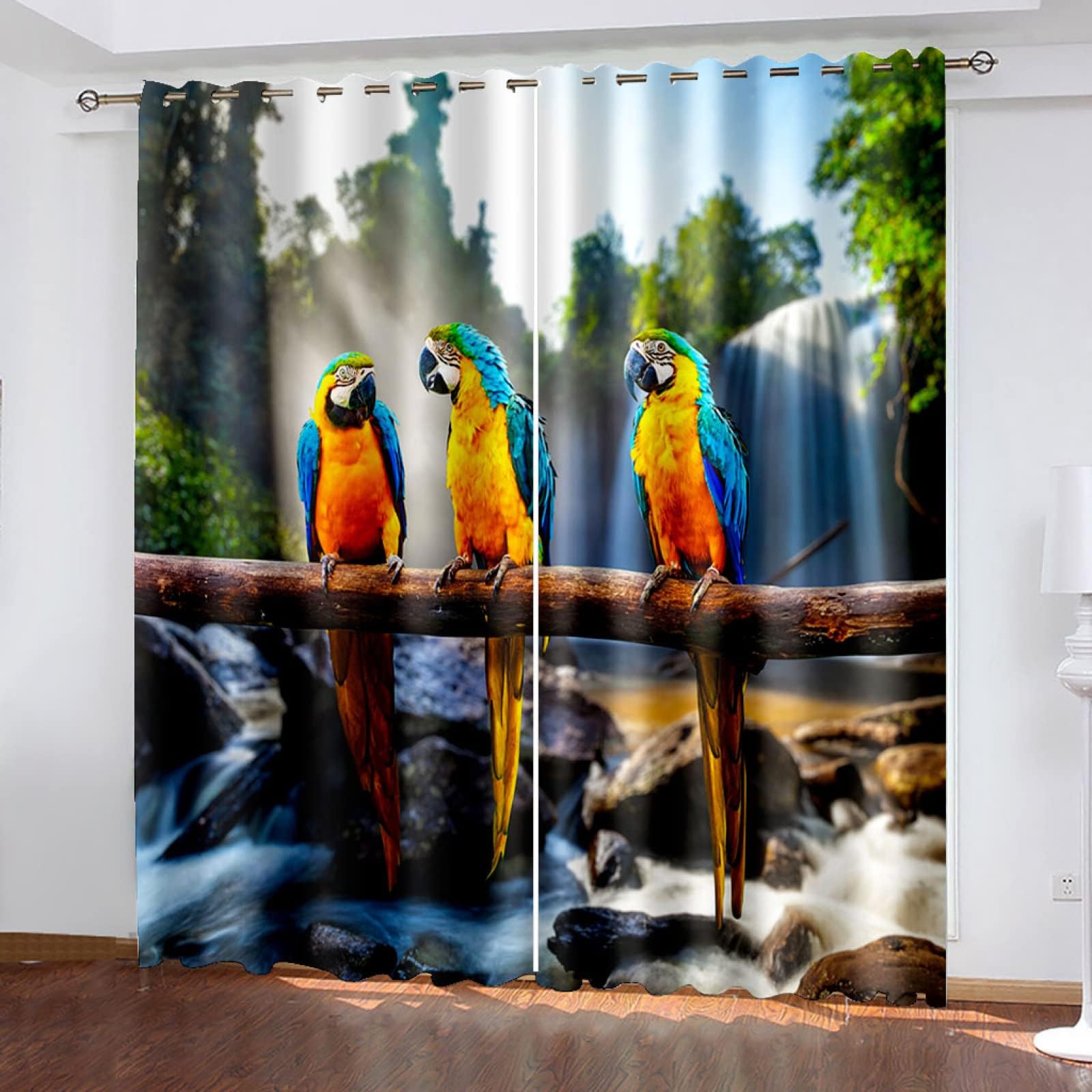 CANNOA Curtains 3D Waterfall Honglu Girl Blackout Eyelet Curtains Room Darkening - Printed Thermal Insulated 42x63 Inch Curtains For Living Room Bedroom, Window Treatment 2 Panels, Noise Reducing