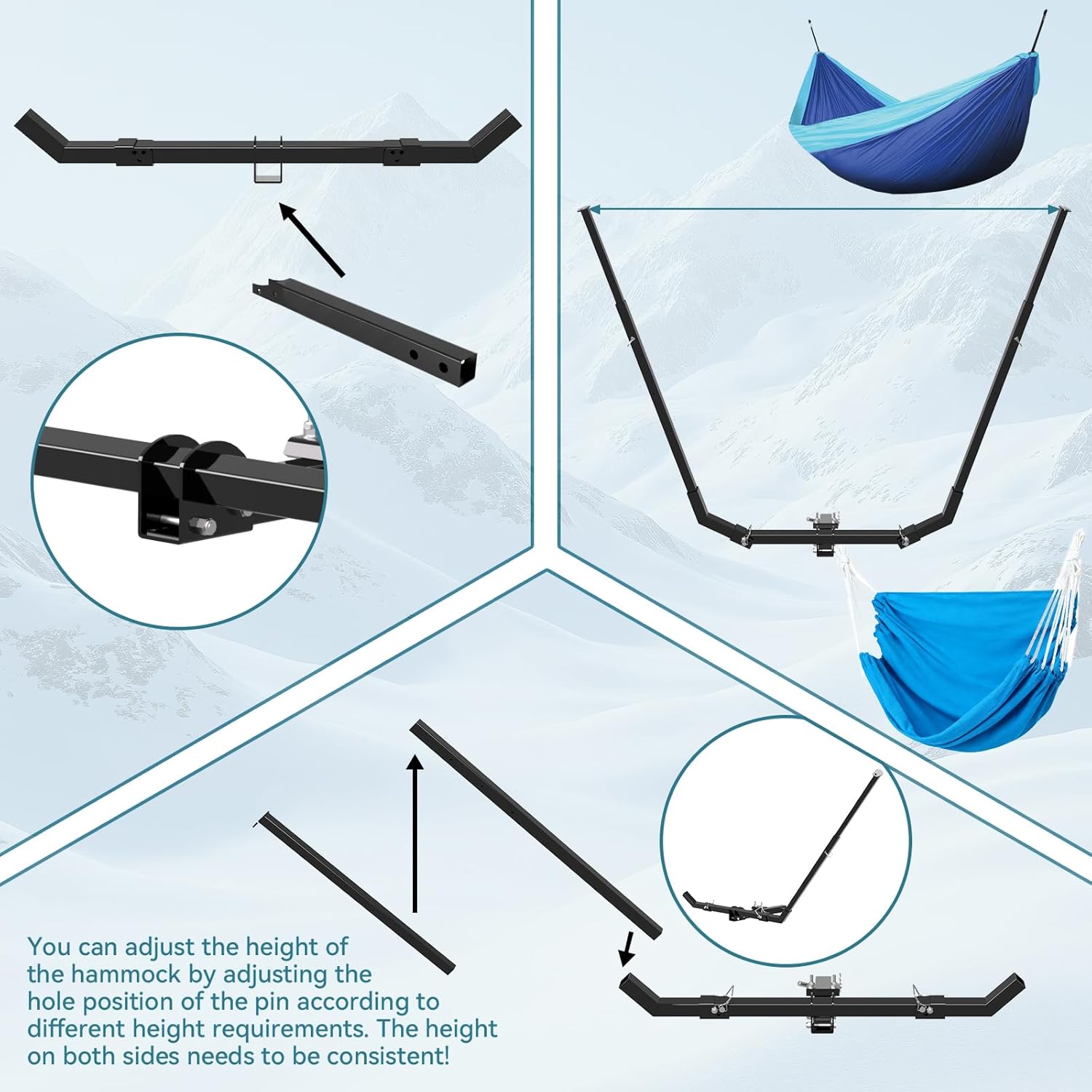 Hitch Mount Hammock & Chair Stand - Fits 2in Hitch Receiver - Includes Parachute Nylon Hammock, Hammock Chair & Storage Bag - for Camping, Outdoor, Travel (350lbs Weight Capacity)