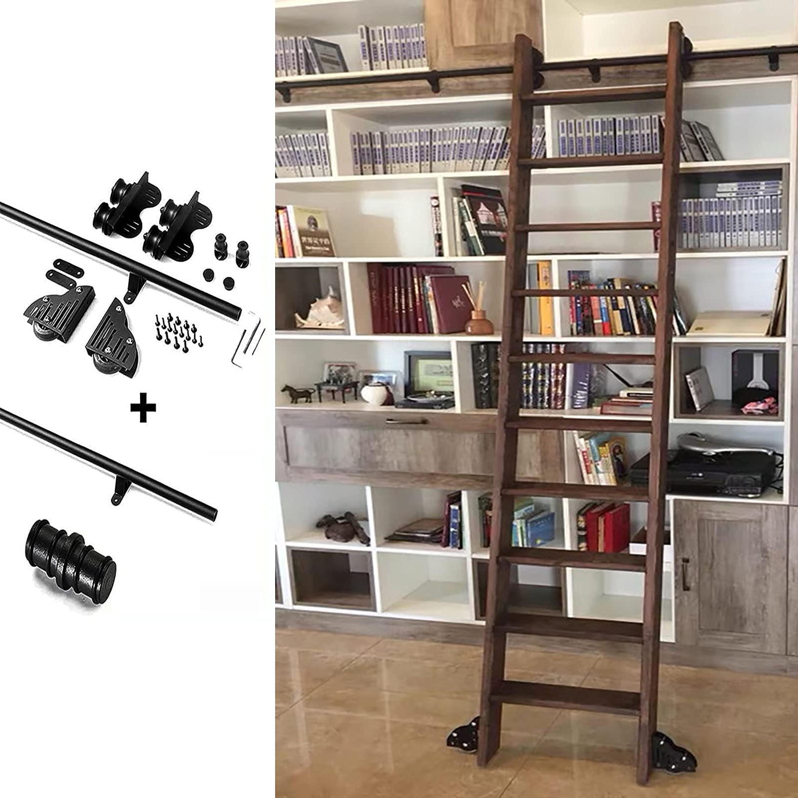 FJHGJ Sliding Barn Door Hardware Kit 3.3ft-20ft, Retractable Rolling Ladder Hardware Library Sliding Ladder Hardware Kit(No Ladder)，Round Tube Mobile Ladder Track for Library/Loft/Home/Indoor