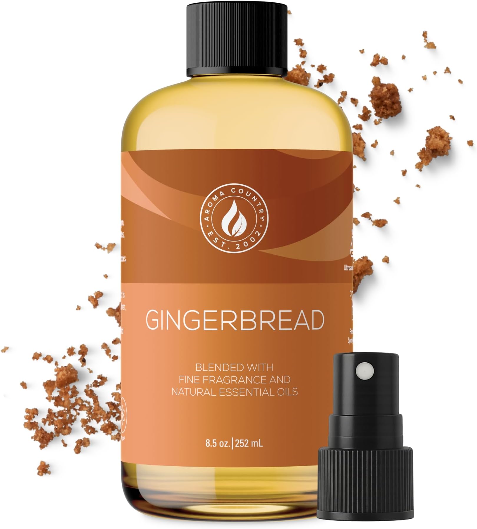 AROMA COUNTRY Gingerbread Essential Oil/Reed Diffuser Oil Refill (8.5 Fl. oz.) for Reed Diffusers, Electric Diffuser Oil Machines, and Oil Warmers - Natural, Organic Gingerbread Diffuser Oil
