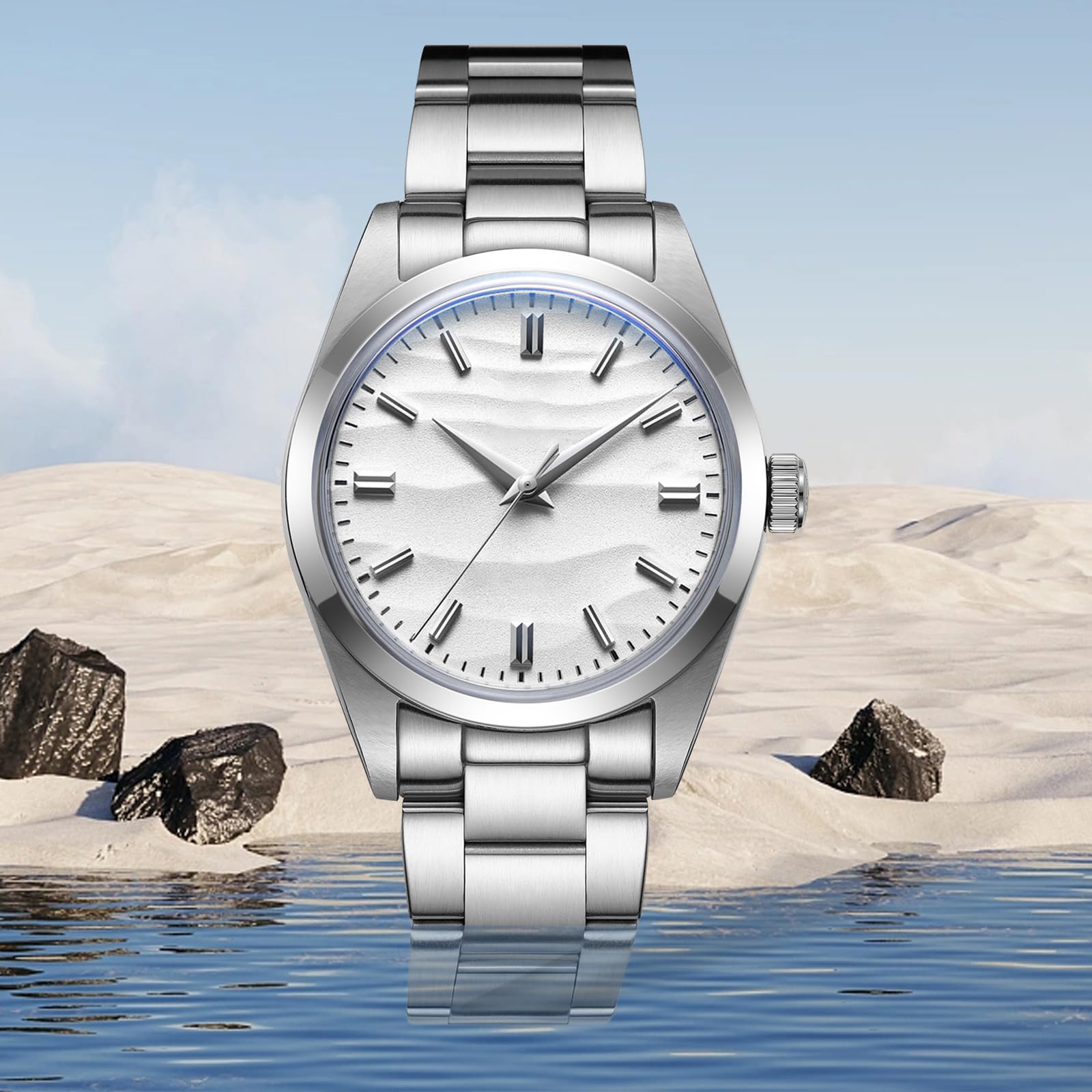 ADDIESDIVE 36mm analoge Uhr Herren Einfach Quarzuhr K1 Bubble Spiegelglas 100 m wasserdichte Uhr Mit Edelstahlarmband AD2030