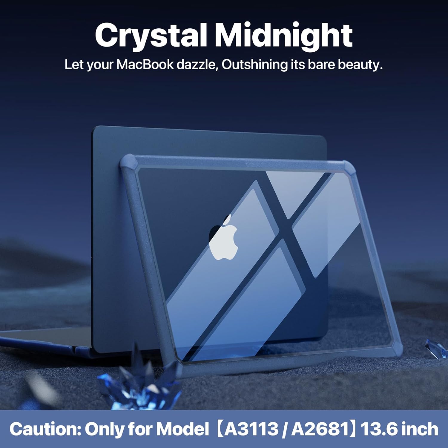 for MacBook Air 13.6 inch Case M4 M3 M2 2025 2024-2022, Model A3240 A3113 A2681 [Profi ShockBumper] [Military Drop Protection] Hard Shell Cover for MacBook Air 13 inch Case - Crystal Midnight