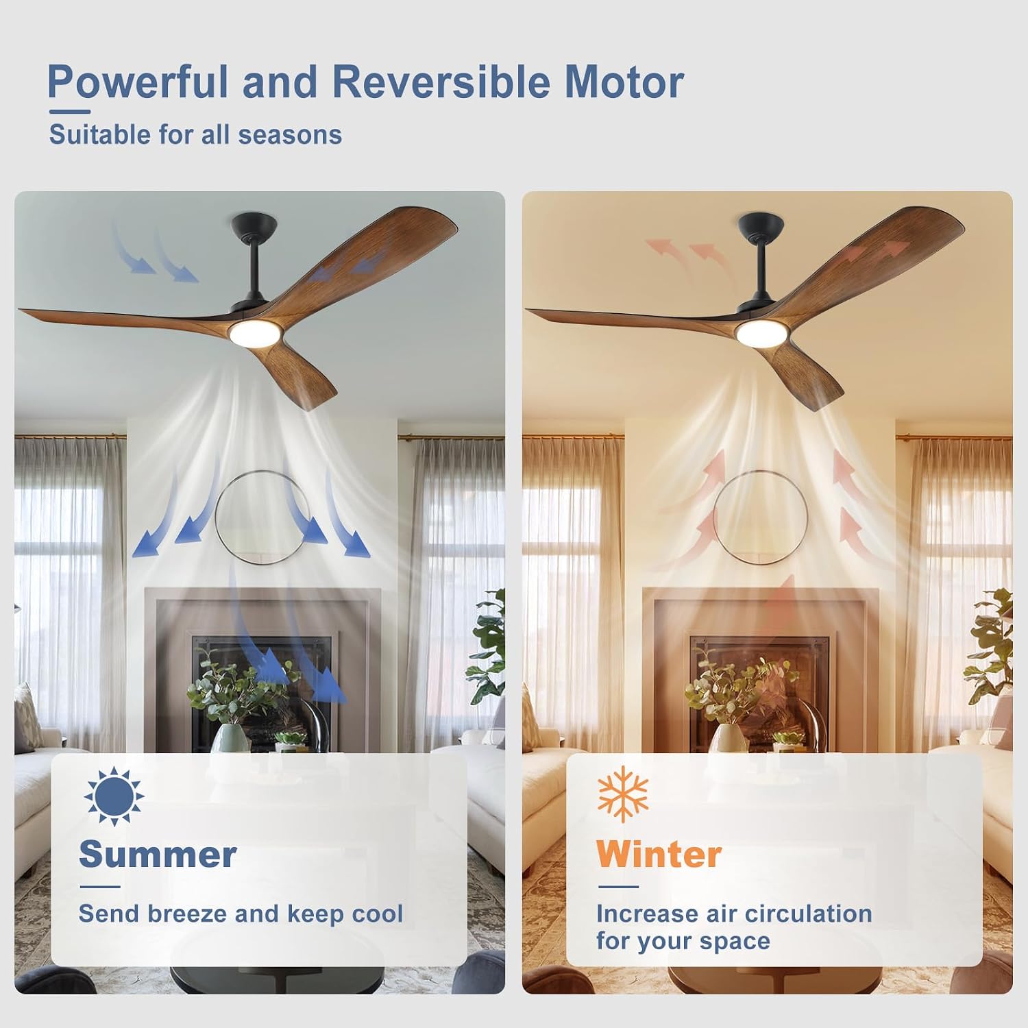 Ceiling Fan with Light for Farmhouse: DC Motor Ceiling Fans Reversible 5 Speeds Timer - 52 Inch Ceiling Fan with Remote for Living Room Bedroom