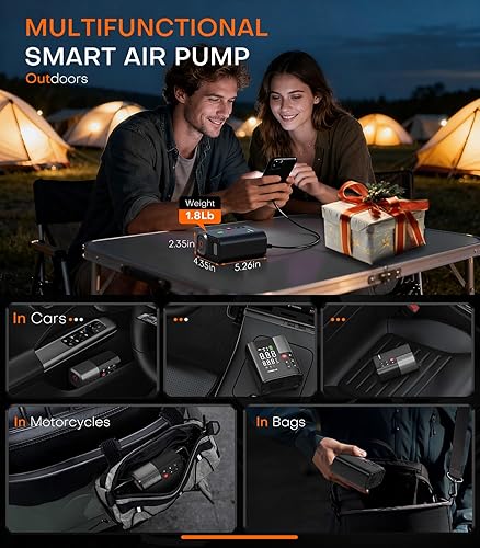 Miniatura 6 de Inflador de neumáticos, compresor de aire portátil, bomba de aire 3 veces más rápida con aplicación, bomba de neumáticos eléctrica de 160 PSI 48 LPM