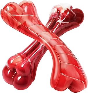 2 Pack Indestructible Dog Toys for Aggressive Chewers - Tough Dog Chew Toys for Aggressive Chewers Large Breed, Nylon Durable Dog Chew Bones with Bacon & Beef Flavor for Medium and Large Dogs