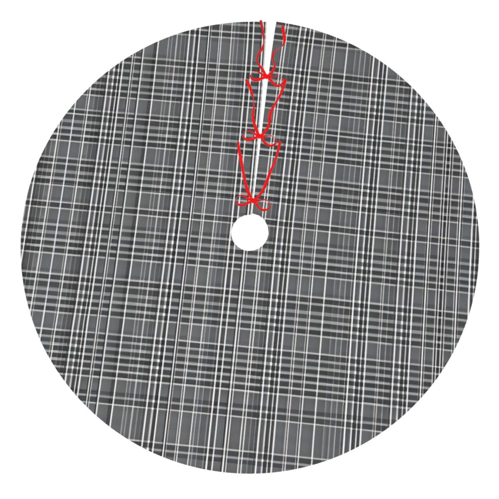 Jupe de sapin en tissu imprimé gris carreaux tapis de Noël haute finition