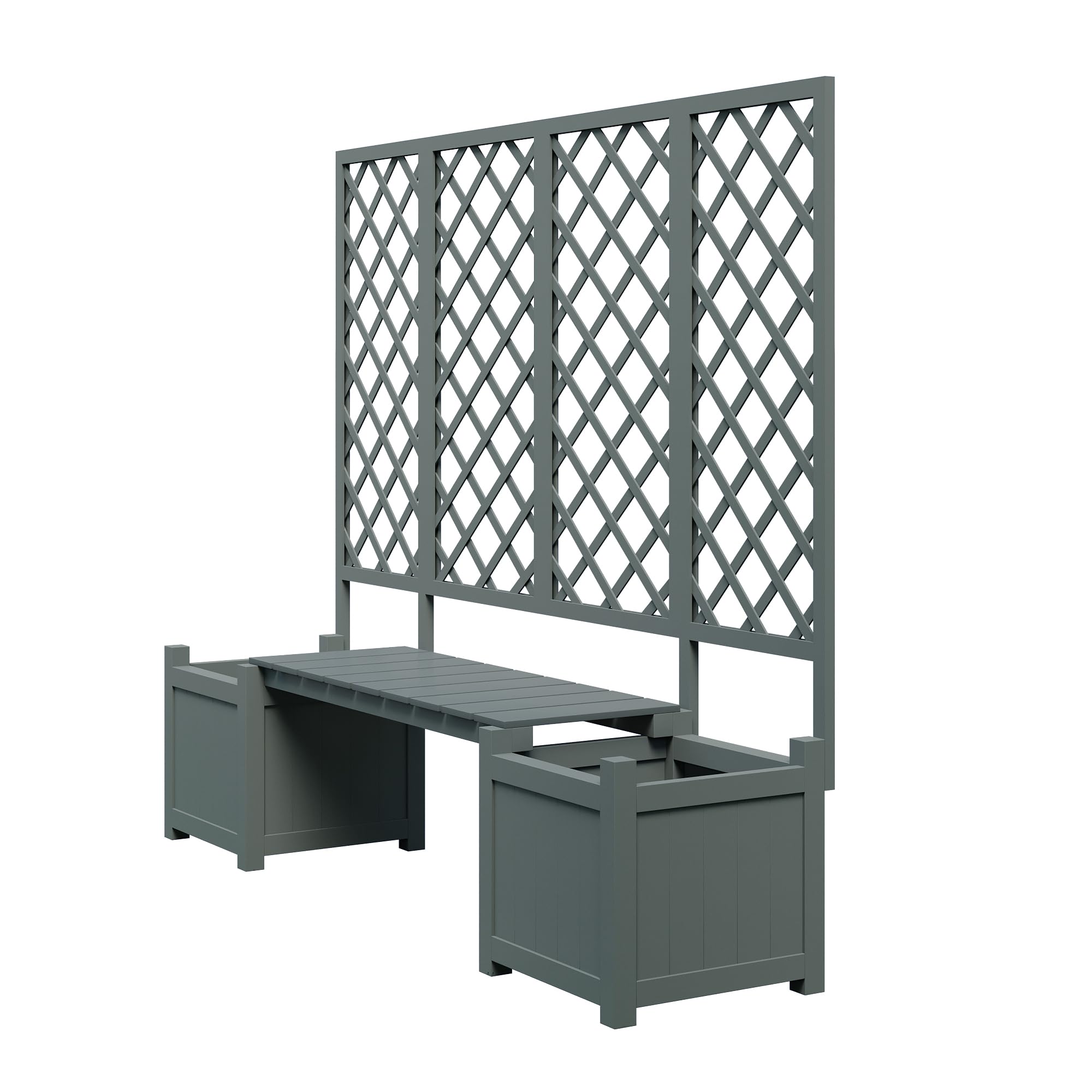 Fioriera con traliccio, fioriera con molto spazio, in legno massello marrone, con traliccio e seduta per giardino, cortile, terrazza (grigio)