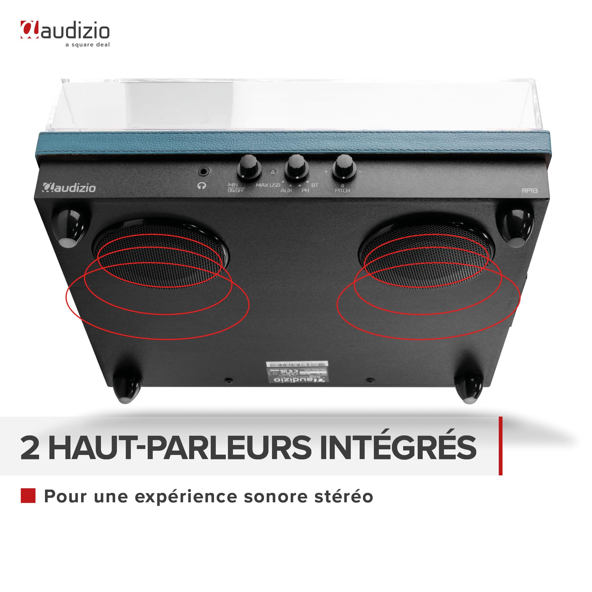 Audizio RP113D Platine Vinyle Bluetooth avec Haut-Parleurs Intégrés - Cuir Bleu Foncé, 33, 45 et 78 Tours, Émetteur Bluetooth, Une Platine Idéale pour Décorer et Écouter Vos Vinyles