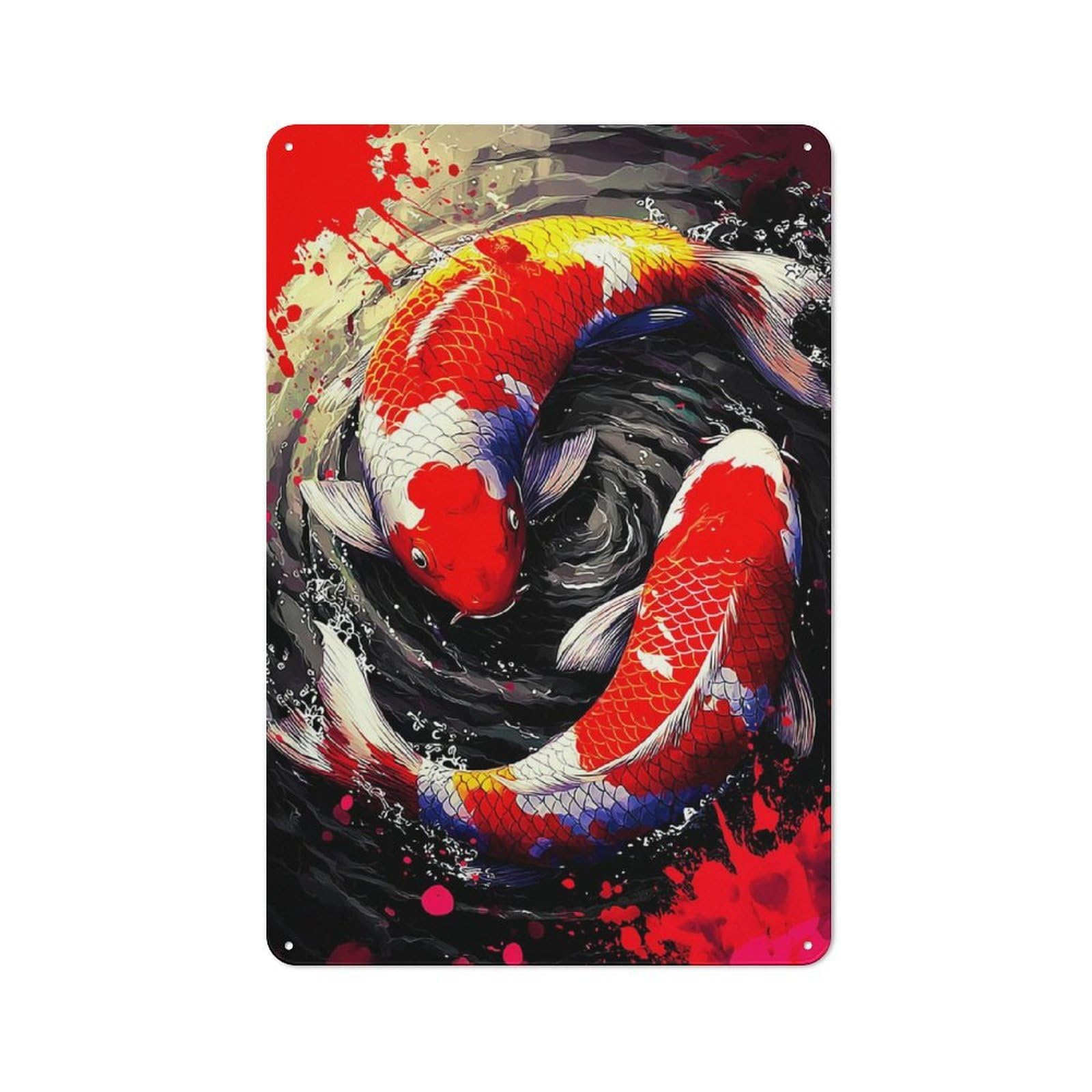 Junmoney Colorful Koi Fish Artwork Rustic Metal Plaque 30X20cm For Studio Or Craft Room, Housewarming Present For People Styling Studio And Craft Room