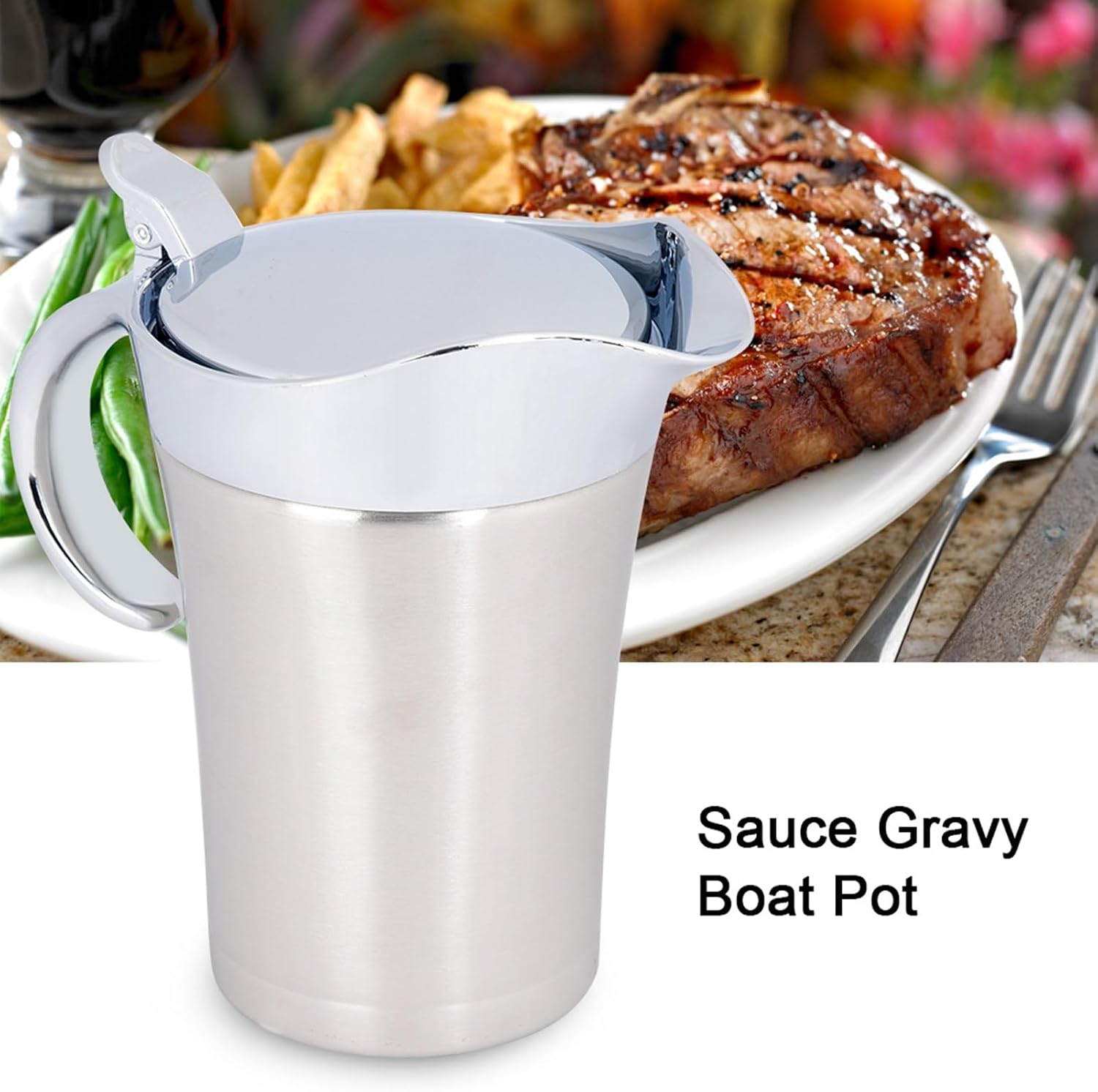 Horoper Stainless Steel Gravy Boat Sauce Jug 304 Stainless Steel Thermal Insulated Double Wall Sauce Gravy Boat Pot Serving Jug for Keeping Sauce Hot Storage for Gravy or Cream