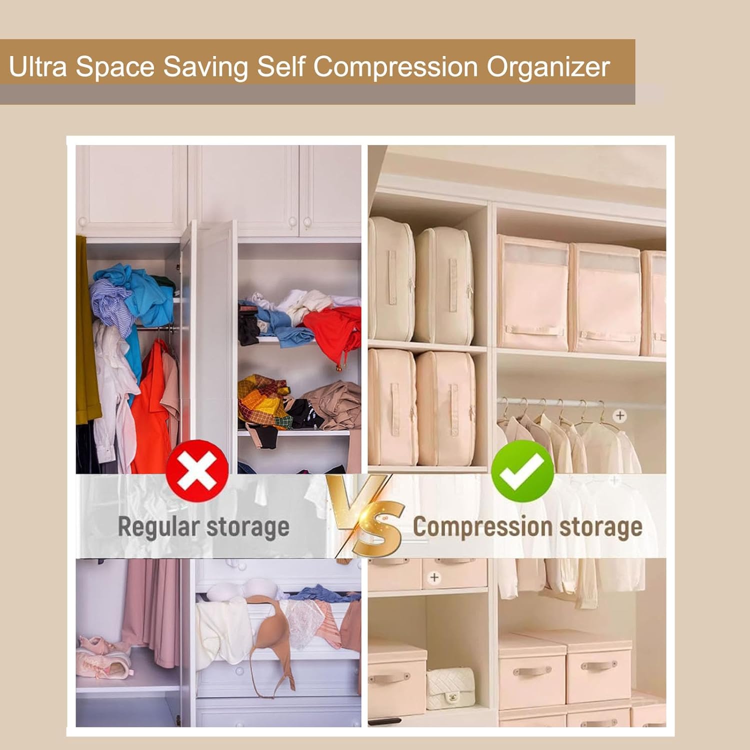 Ultra Space Saving Self Compression Organizer, Storage Tote for Space Saving,Packing Bags Clothes Storage Bags Self Compression Organizer for Comforters, Blankets, Bedding (Pink)