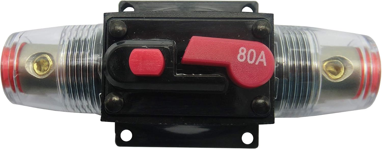 KCT Car Audio 80 Amp Resettable Fuse Circuit Breaker Car Protect for Audio System Fuse 12-24V DC for Car Audio Amps Overload Protection Fuse 80A