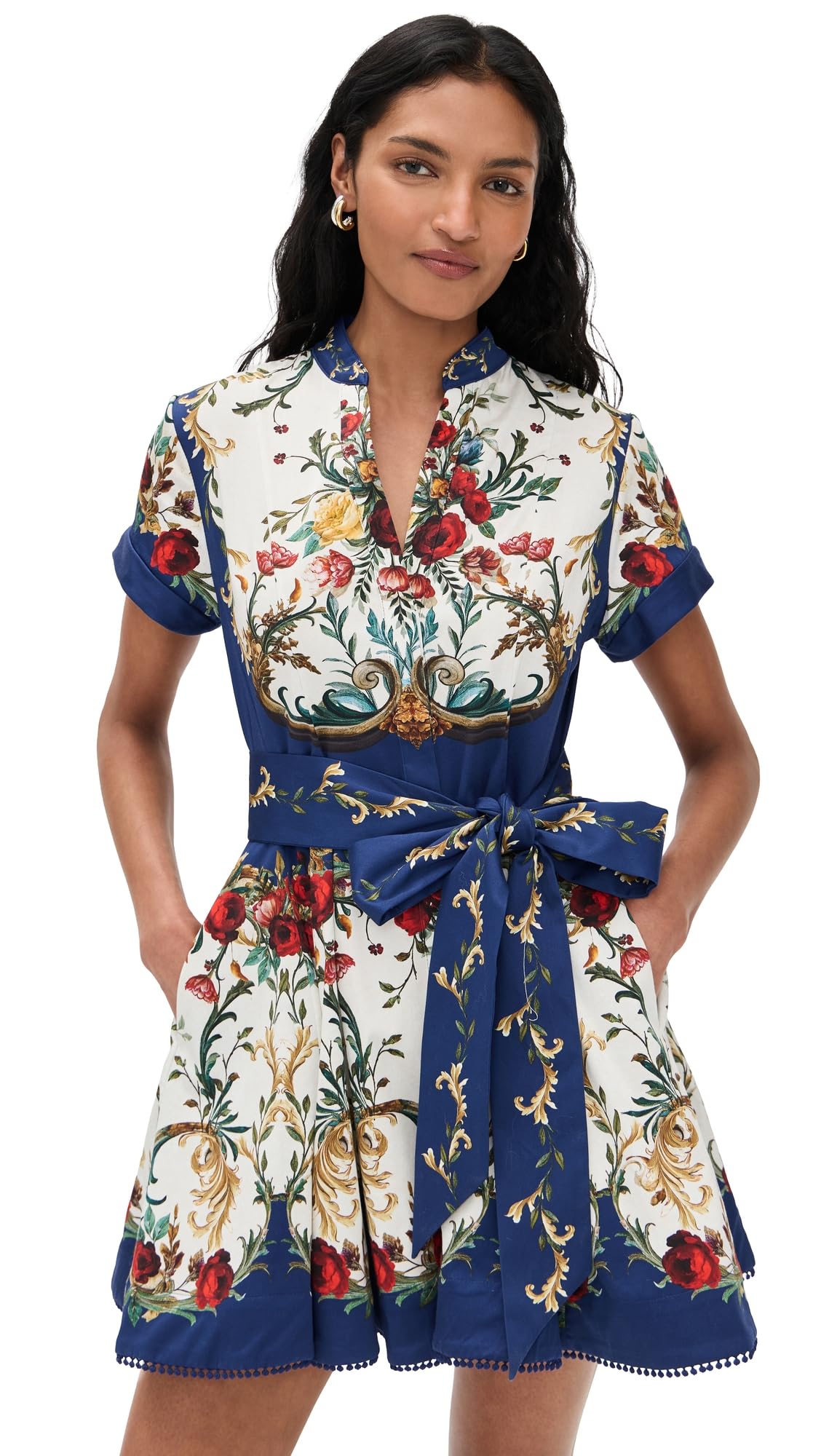 alice + olivia Women's Lucy Short Sleeve Mini Shirt Dress with Tie Belt