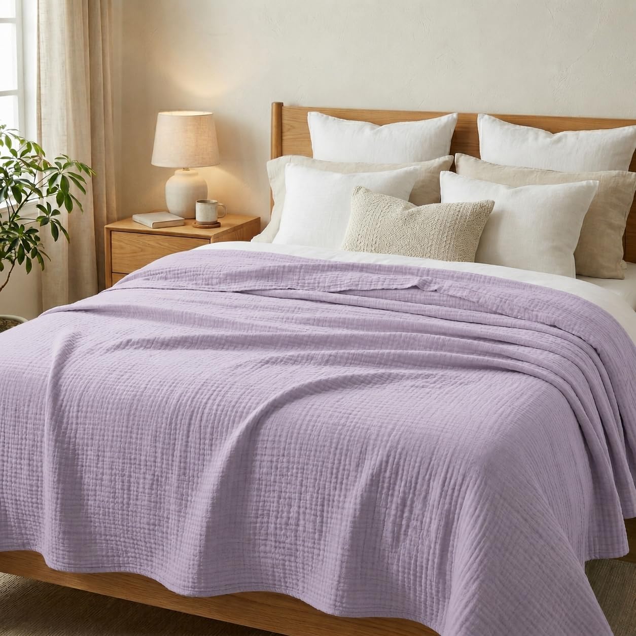 100% Cotton Ultra Soft Muslin Blankets for Adults, 6-Layer Lightweight Large Throw Blanket for Couch, Pre-Washed Breathable Gauze for Bed Layering, All Season Comfort, Brown, 50"x70"