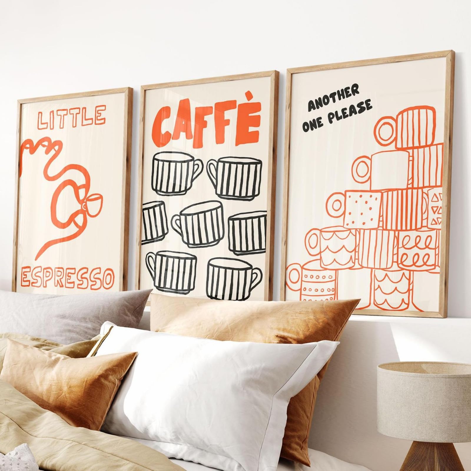 Zbello 1 Set Of 3 Posters,Orange And Black Coffee-Themed Canvas Posters,Minimalist Wall Art For The Kitchen,Vintage-Style Pictures For The Living Room,Kitchen Aesthetic Art Decor,Unframed (40X50cm)