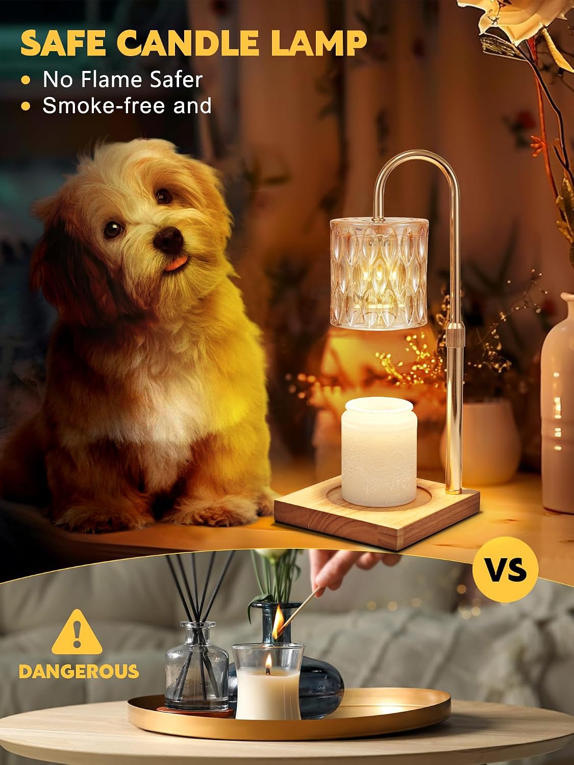 Candle Warmer lamp,Adjustable Height with Timer Dimmable Wax Melts Warmer for Jar Candles Home Decor (with 2 Bulbs) (Terete)