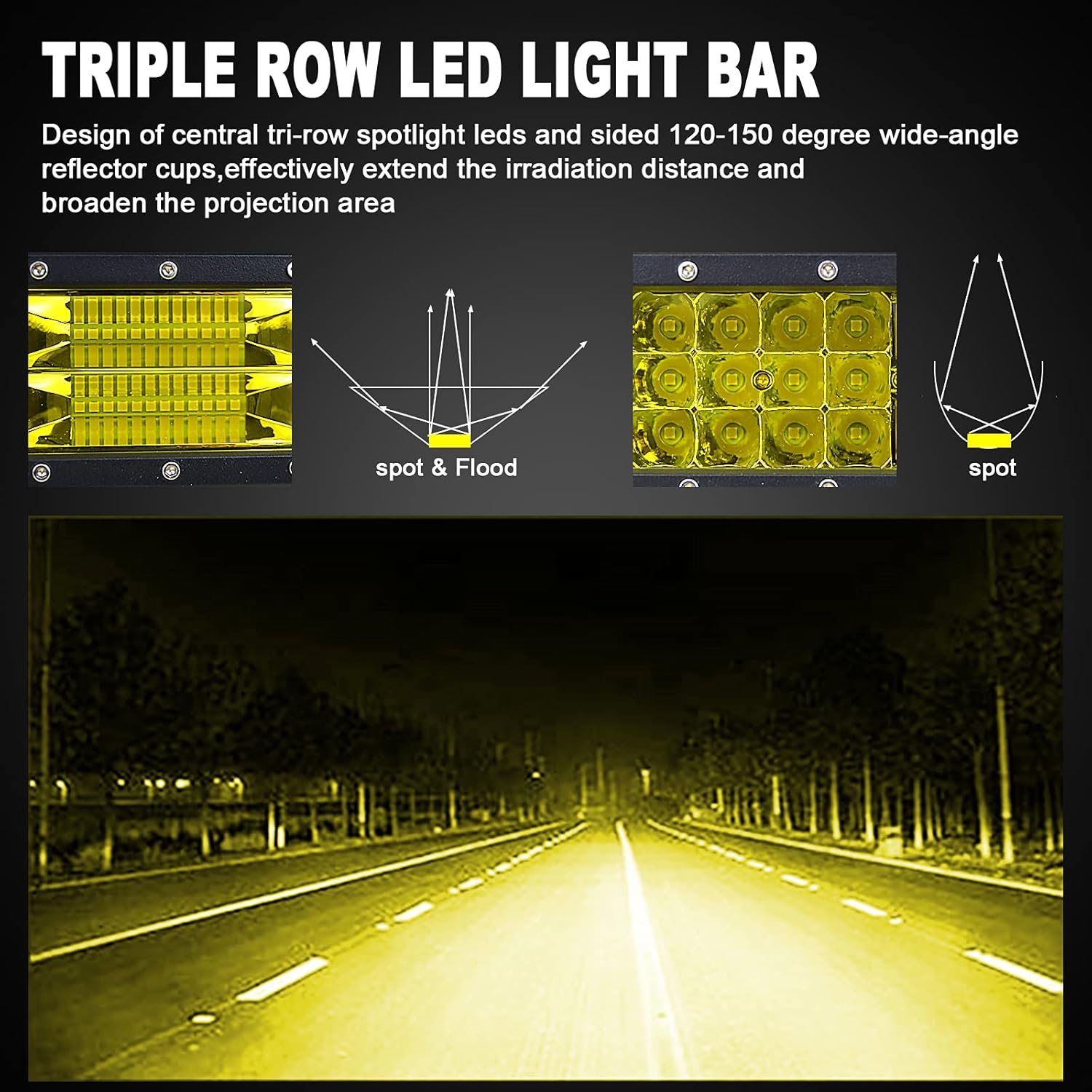 AUXTINGS 22 inch 324W LED Light Bar Amber Yellow Spot Flood Beam Work Light Fog Driving Lamp for Trucks Tractor 4X4 Boat Off Road 12V 24V Waterproof IP67