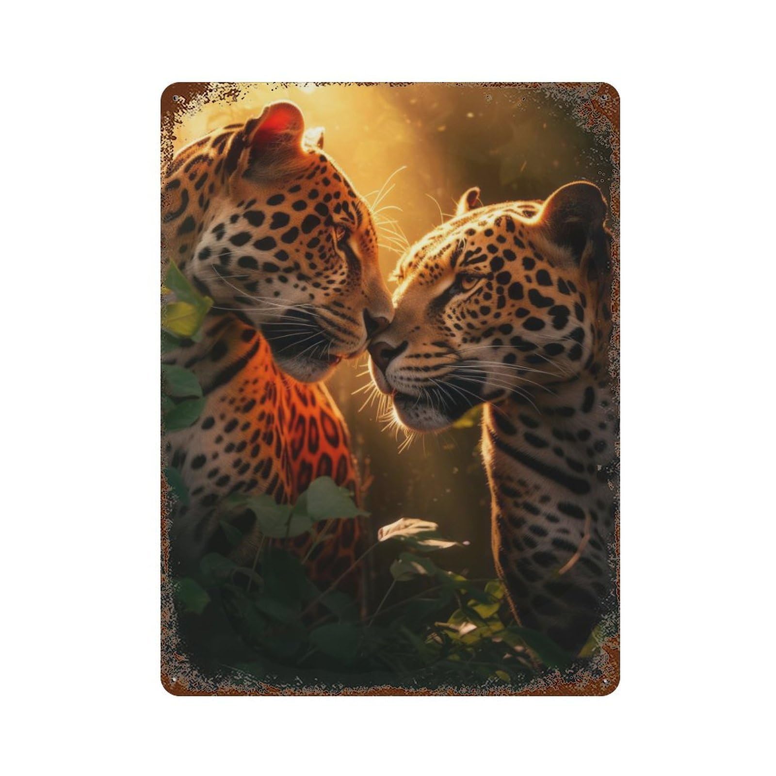 Distressed Metal Wall Sign Jaguars Romantic Love Kiss 15.7"x11.8", Vintage Wall Decor for Garage, Bar And Workshop Decor