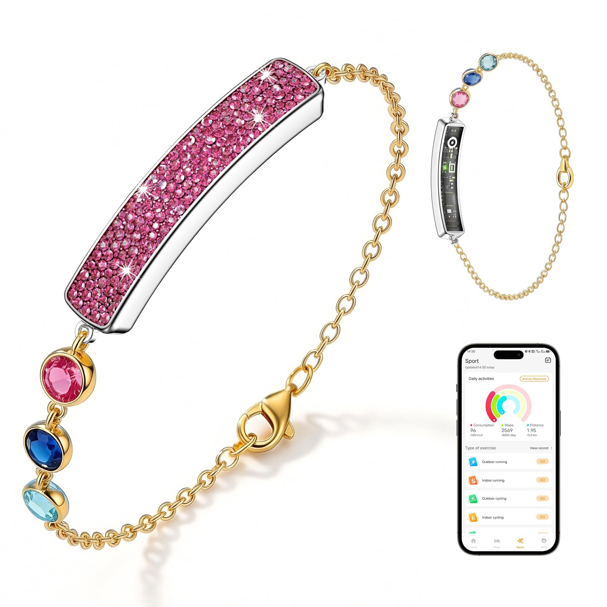 Smart Bracelet for Women – Fitness Tracker with Heart Rate, Sleep & Step Tracking, 1ATM Water Resistant, Multi-Sport Modes, Fitness Tracking Wearable with Free App, 2 Bands(Pink&Gold)-image-14