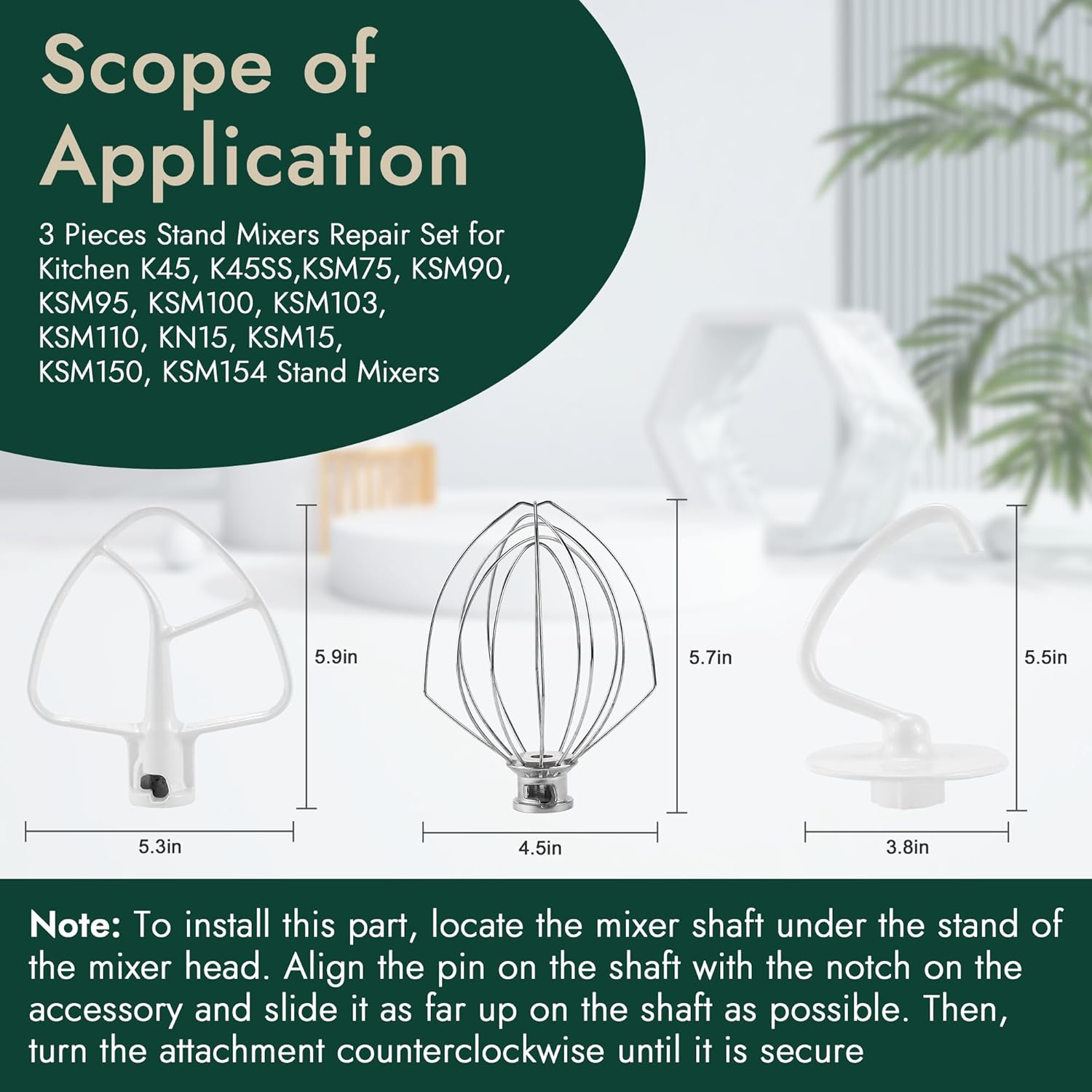Mixers Accessories for Kitchen Tilt-Head Stand Mixers K45DH Dough Hook K45B Coated Flat Blade Paddle K45WW Wire Whip Compatible with kitchen aid Mixers Accessories by AMI PARTS