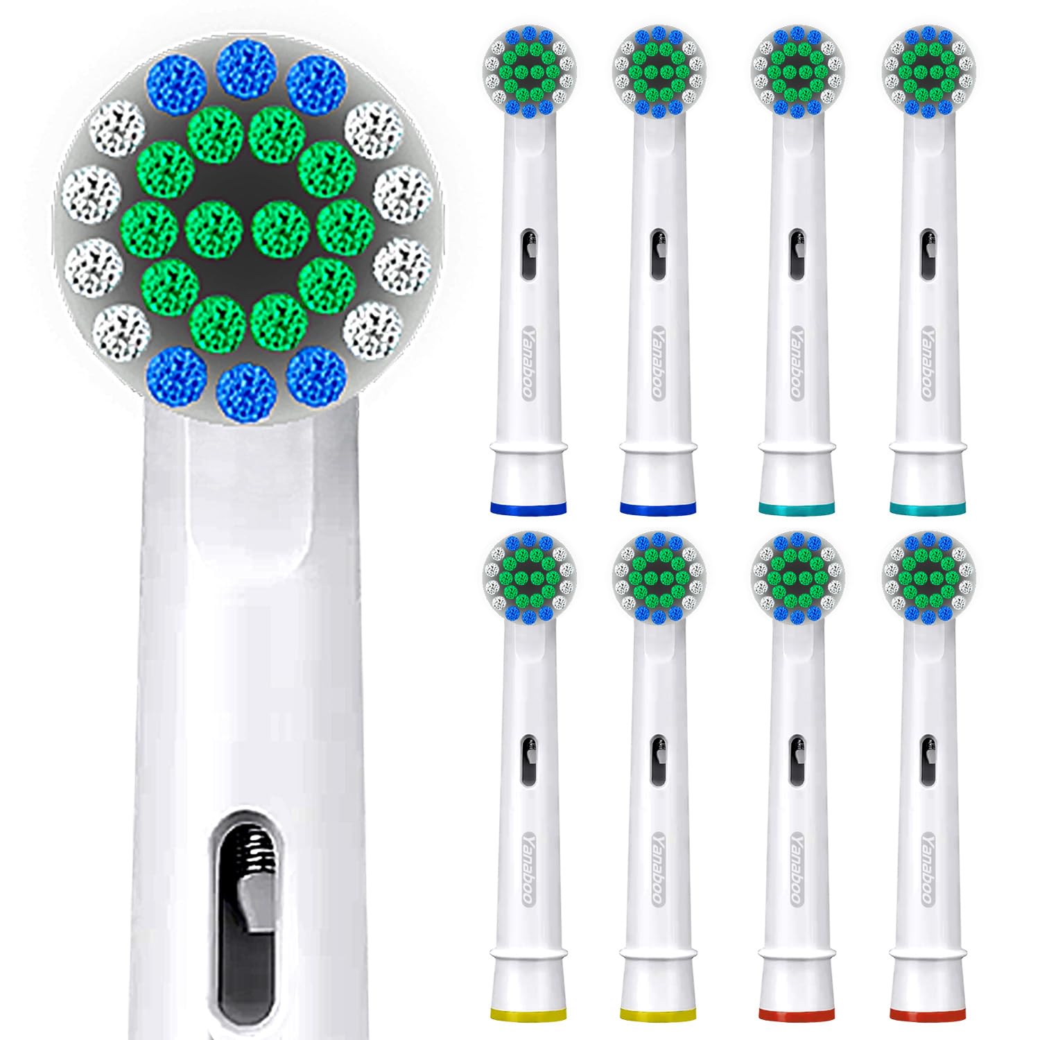 Oral B Compatible Toothbrush Head, Yanaboo Replacement Brush Heads for Most Braun Oral B Electric Toothbrushes of Vitality Pro Smart Genius Series, Precision Clean and Plaque Removal (8 Pack in White)