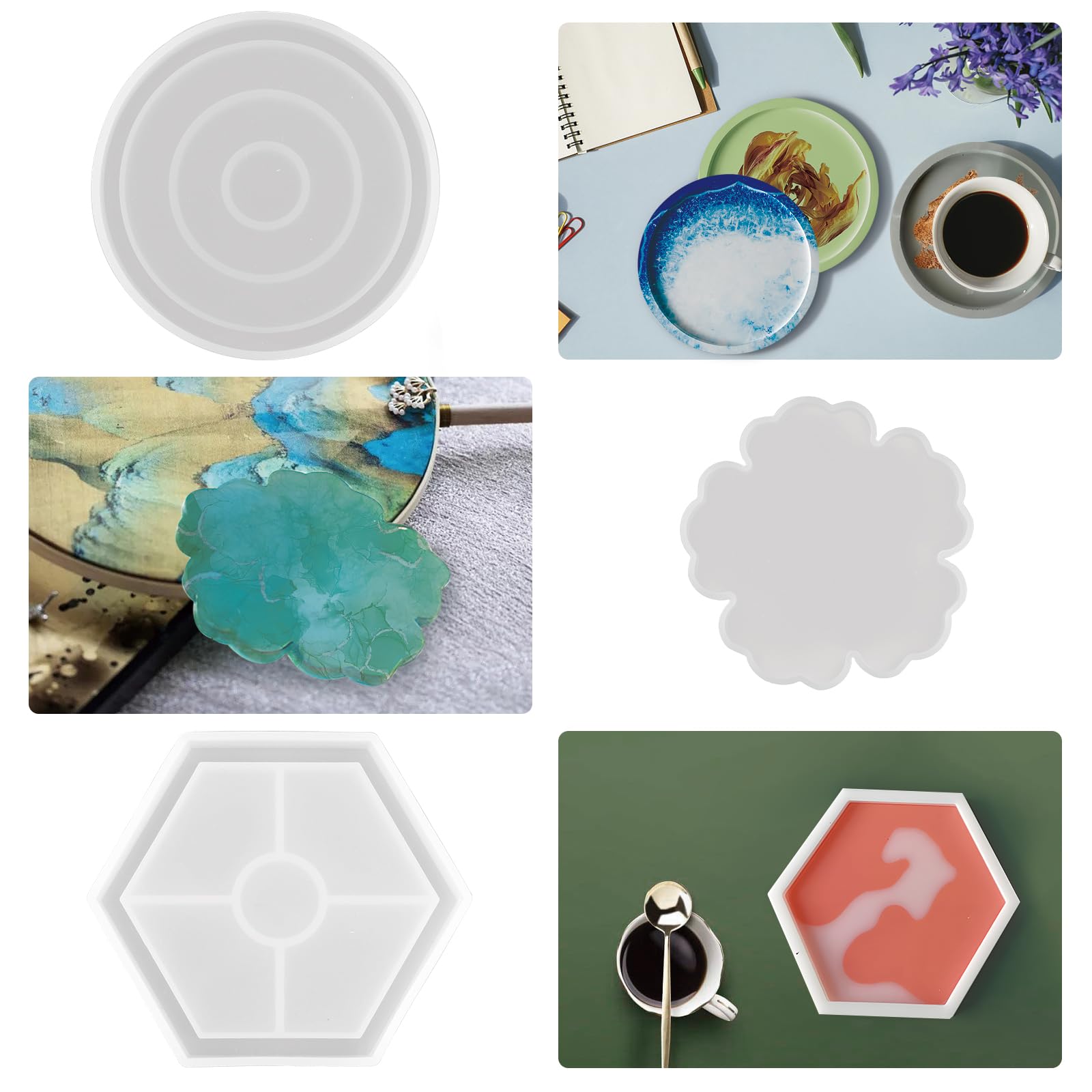 5 Pièces Transparent Silicone Coaster Mold, Epoxy Résine Moules, Moules