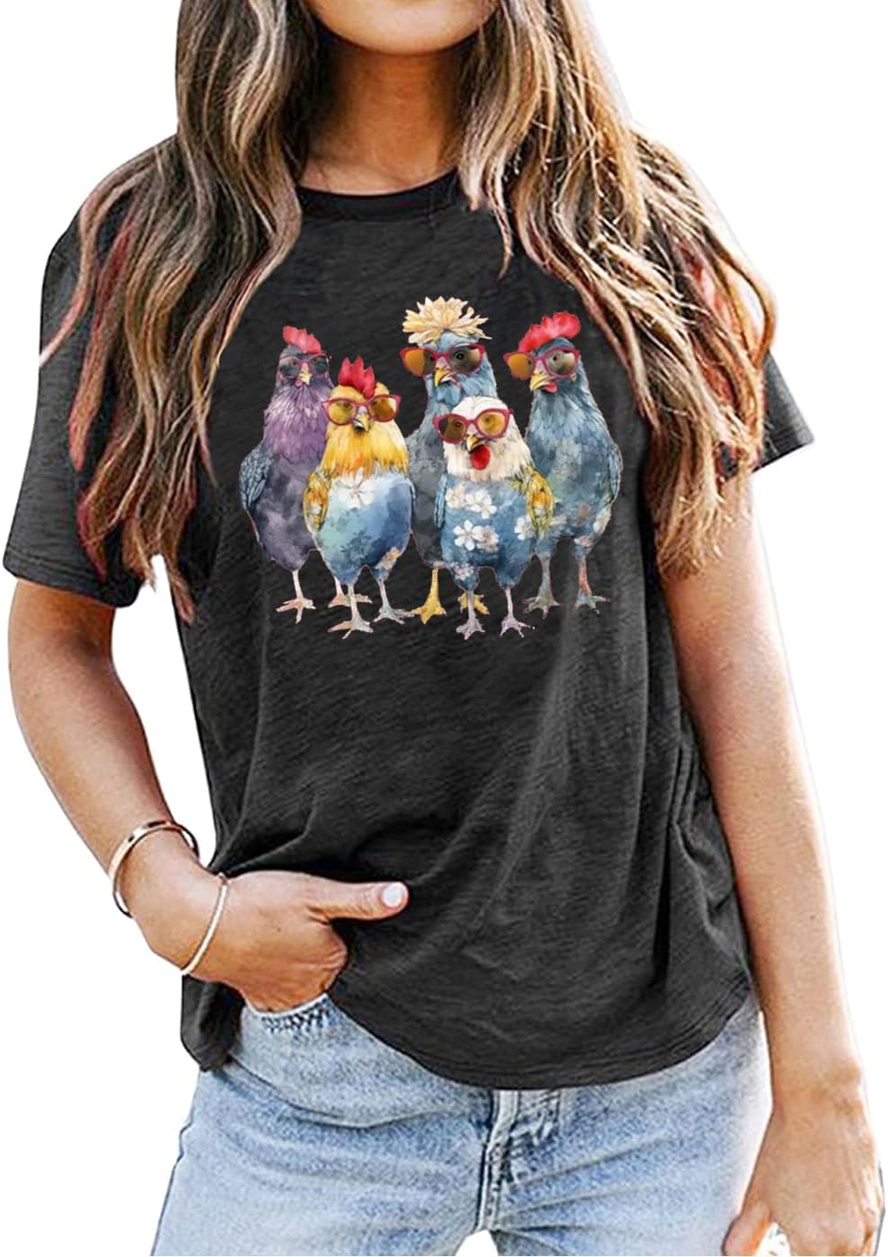 QICAISHChicken T-Shirt Women Funny Chicken Graphic Tees Farm Mom Gift Short Sleeve Casual Summer Shirt Tops