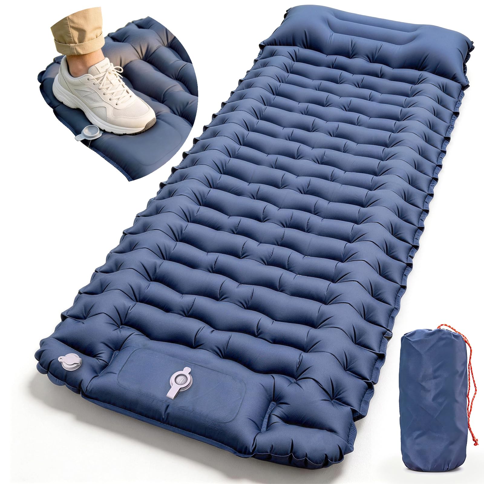 Isomatte Camping mit Fußpumpe, Ultraleichte Luftmatratze mit Kissen, 8cm Dicke Schlafmatte, Verbindbares für Einzel- oder Doppelnutzung, Wasserdicht für Camping