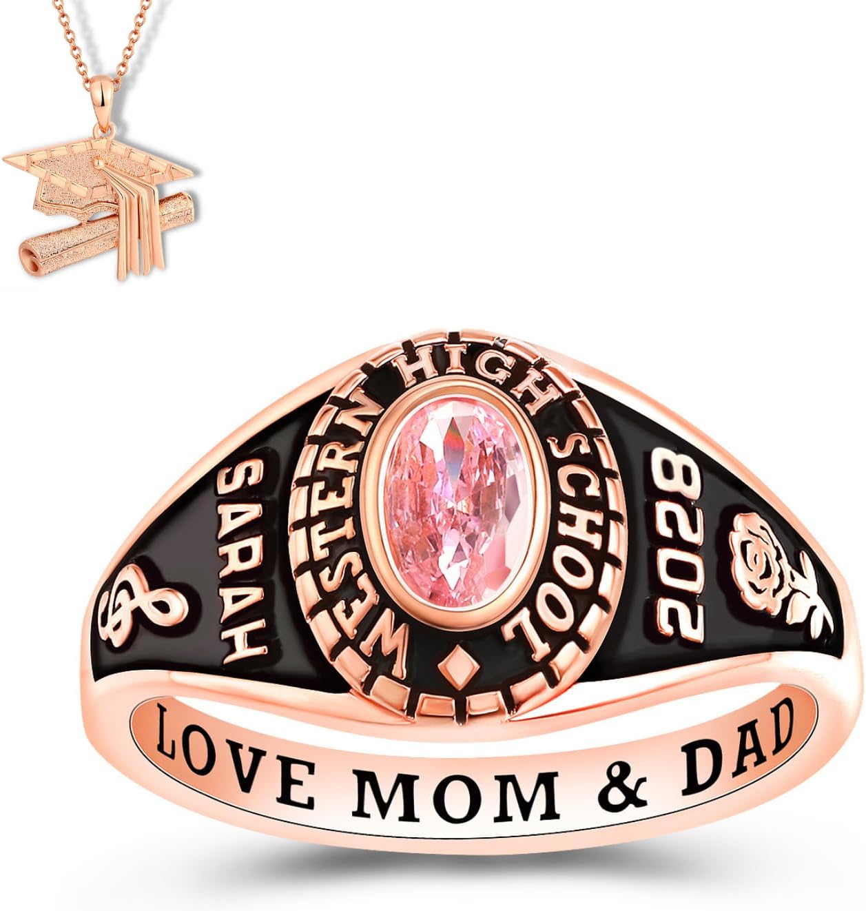 Official Mementos USA Premium American Brand Class Ring for Women – Express 5 Day Option - Delicate Classic – Genuine Silenium, 925 Sterling Silver or 10KT Gold – Customized High School College University Class Ring – Graduation Gifts