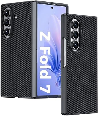 Leather Case for Samsung Galaxy Z Fold 7,Comfortable Thin Feel Basic Cases Carbon Fiber Textured Raised Edges Protective Cover,Black,Z Fold 7