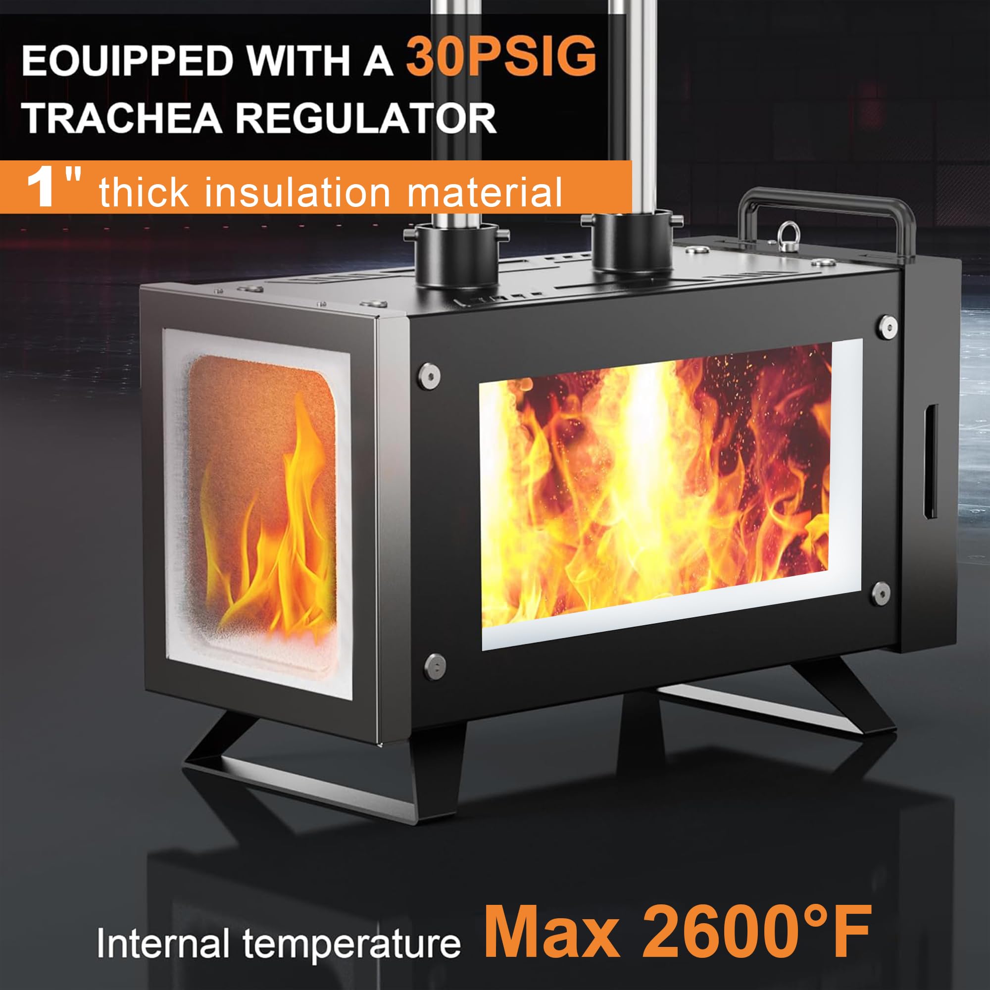 MMasters - Kit de forja de propano de 2 quemadores | Diseño cuadrado, 1,426.7 °C, quemador doble, calefacción eficiente, fabricación de cuchillos, herrería, metalurgia