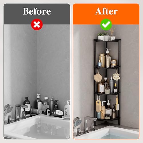 Miniatura 7 de Lifewit Floor Standing Shower Caddy Corner, 4 Tier Plastic Shower Stand Rack with Adjustable Feet and Hooks, Rustproof Bathroom Shelf Organizer,