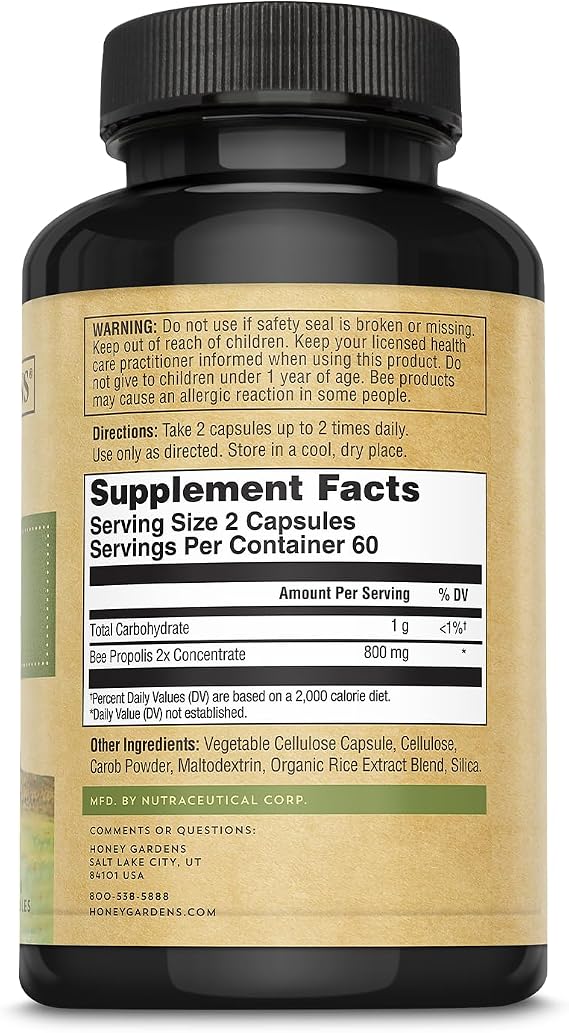 Honey Gardens Bee Propolis : 59351: Cap, (Btl-Plastic) 650mg 120ct